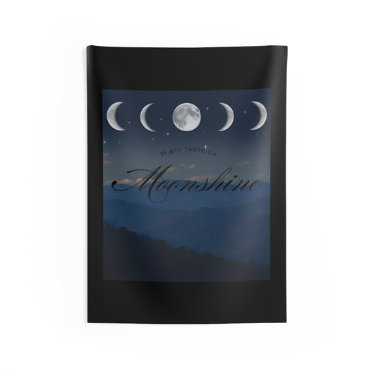 Misty Taste of Moonshine Wall Tapestry, Celestial Decor for Home, Boho Wall Hanging, Moon Phases Art, Bedroom Wall Decor