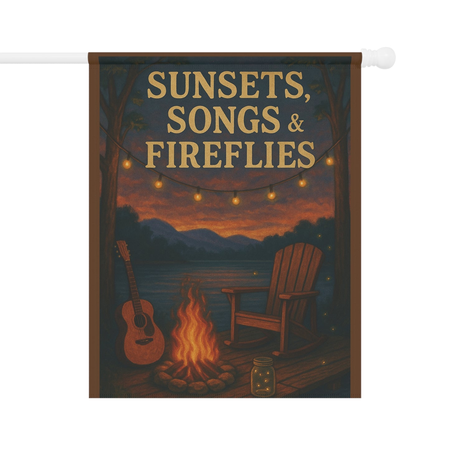 Sunset and Fireflies Garden Banner - Cozy Outdoor Decor for Summer Gatherings, lakehouse, Folk Art