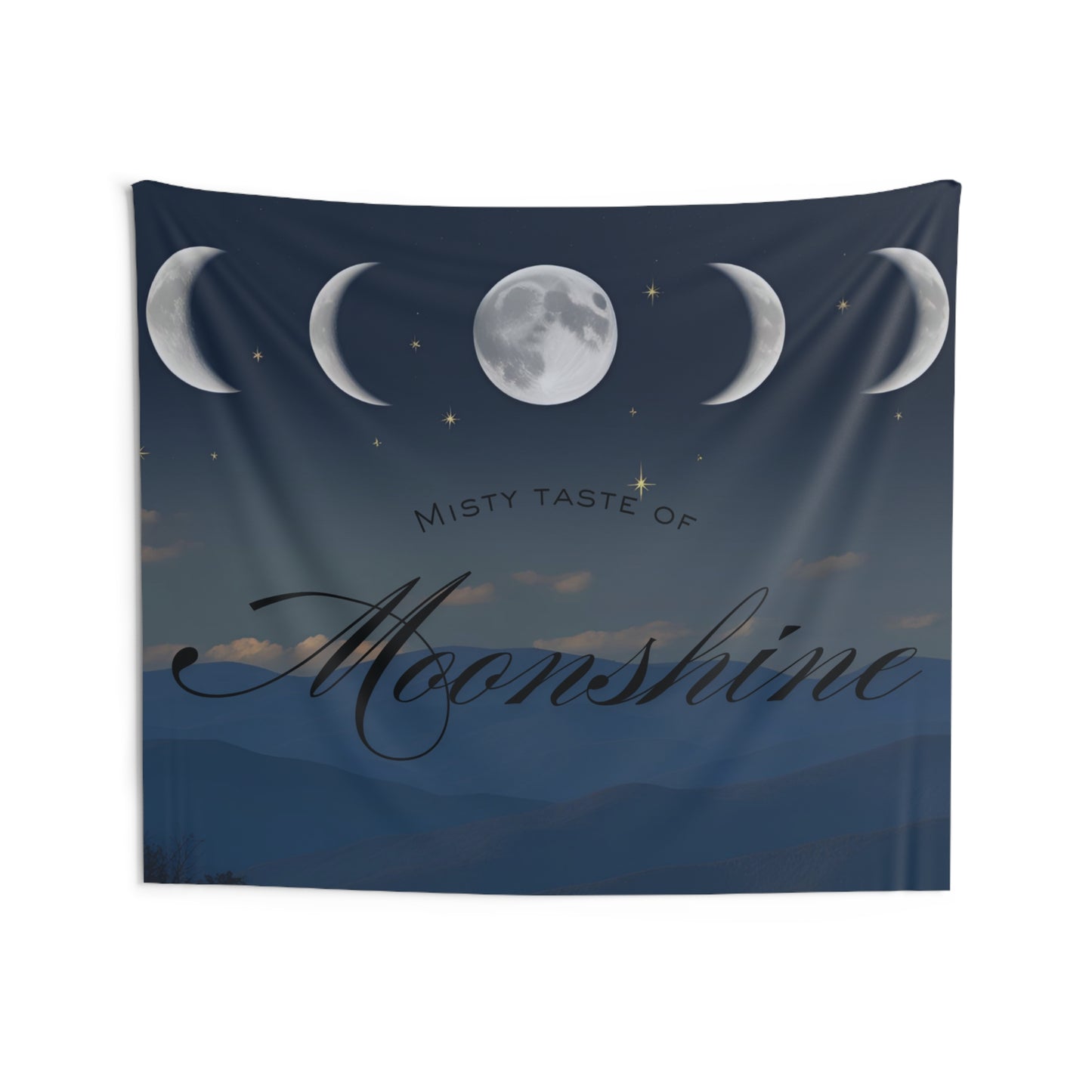 Misty Taste of Moonshine Wall Tapestry, Celestial Decor for Home, Boho Wall Hanging, Moon Phases Art, Bedroom Wall Decor