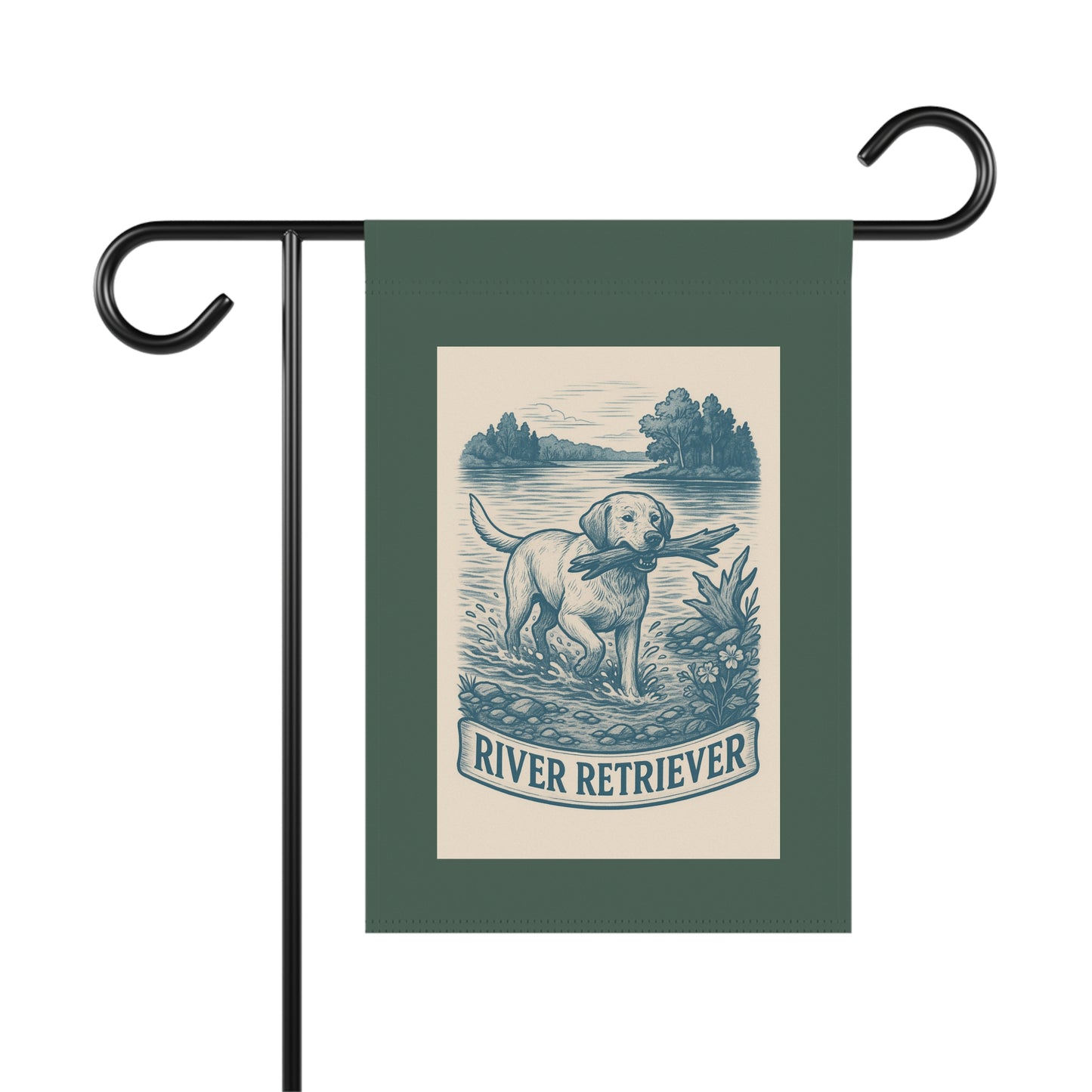 Garden Flag, Labrador Retriever Banner, Outdoor House Decoration, River Scene Decor, Pet Lover Gift, Nature Inspired Yard Art