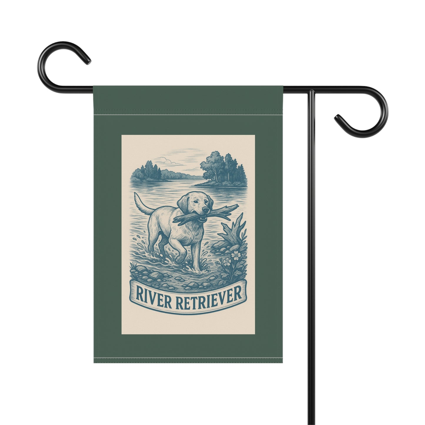 Garden Flag, Labrador Retriever Banner, Outdoor House Decoration, River Scene Decor, Pet Lover Gift, Nature Inspired Yard Art