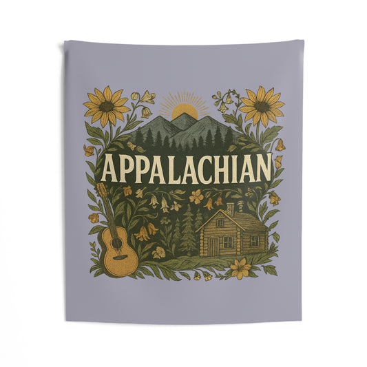 Appalachian Guitar Sunflower Mountain Scene Indoor Wall Tapestry, Home Decor, Dorm Room Decor, Wall Hanging, Festival Tapestry, Gift