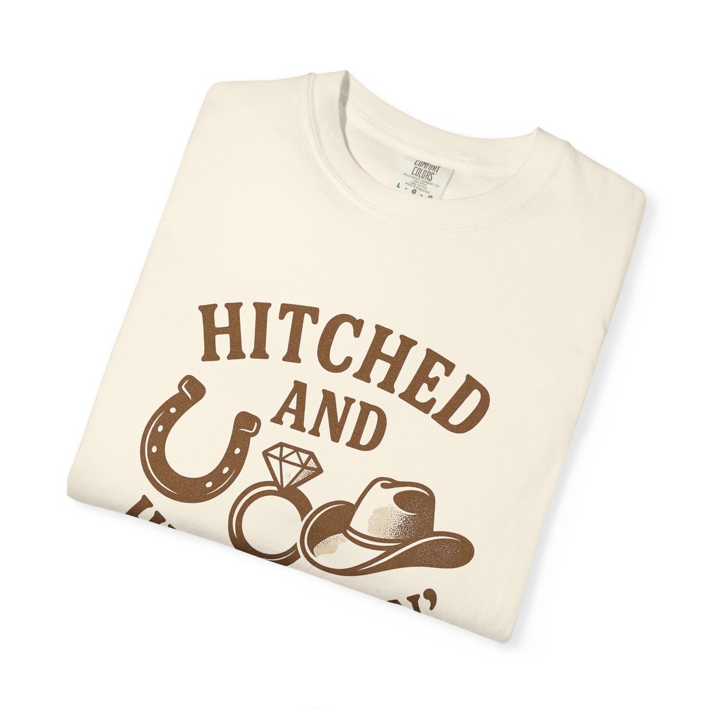 Country Bachelorette party T-shirt, Unisex Tee, Western Bridal Shower Shirt, Hitched and Hell-Raising Top, Southern Wedding Apparel