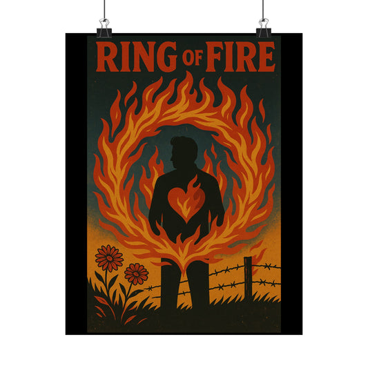 Vintage Ring of Fire Poster Art, Home Decor, Retro Wall Art, Music Lovers Gift, Johnny Cash, Unique Artwork