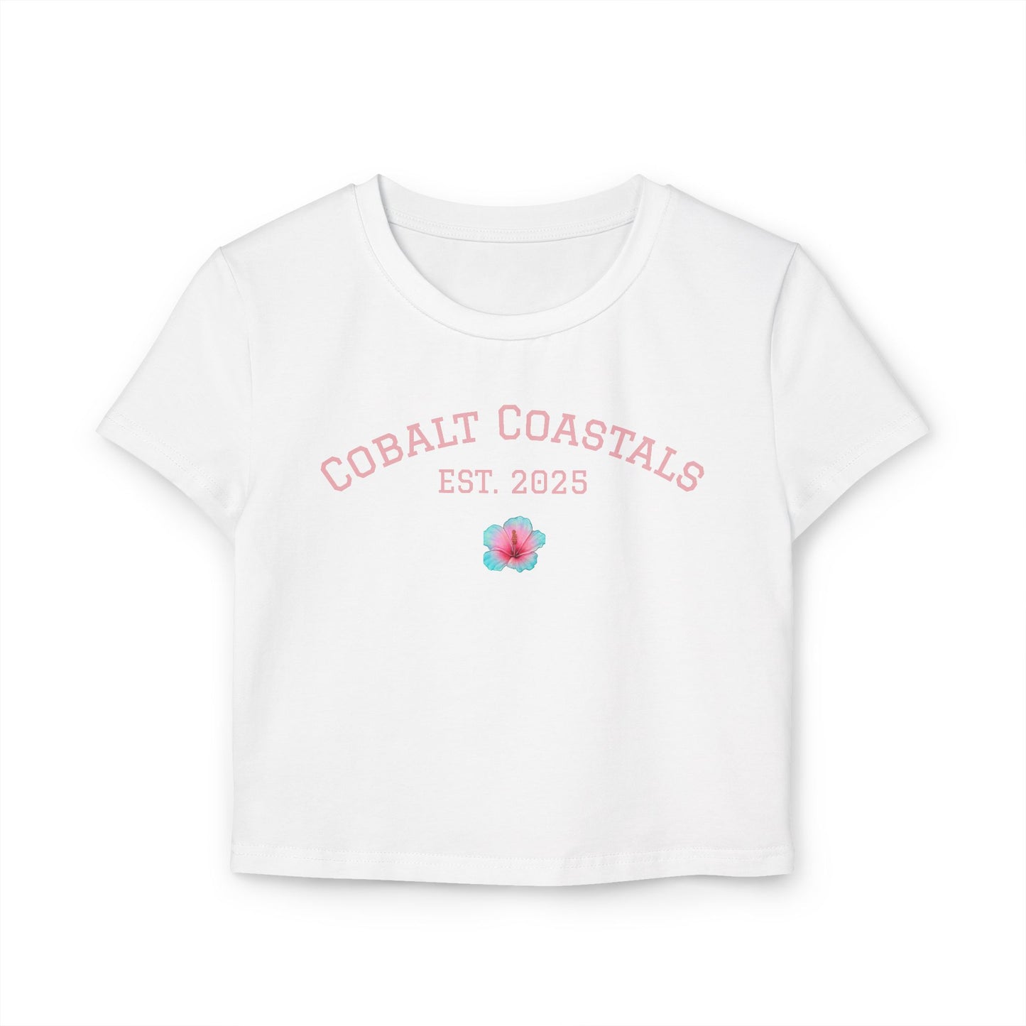 Crop Tee University Lettering Hibiscus Flower Women's Baby Tee