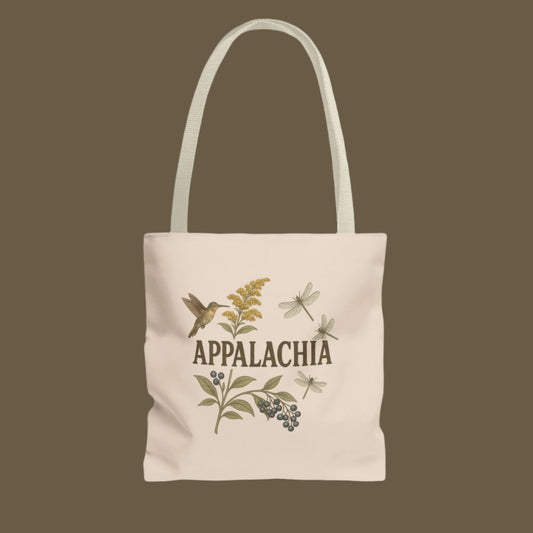 Appalachian Wildflowers Farmer's Market Tote Bag, Floral Eco-Friendly Shopping Bag, Hummingbird Reusable Grocery Bag, Nature Lover Gift,