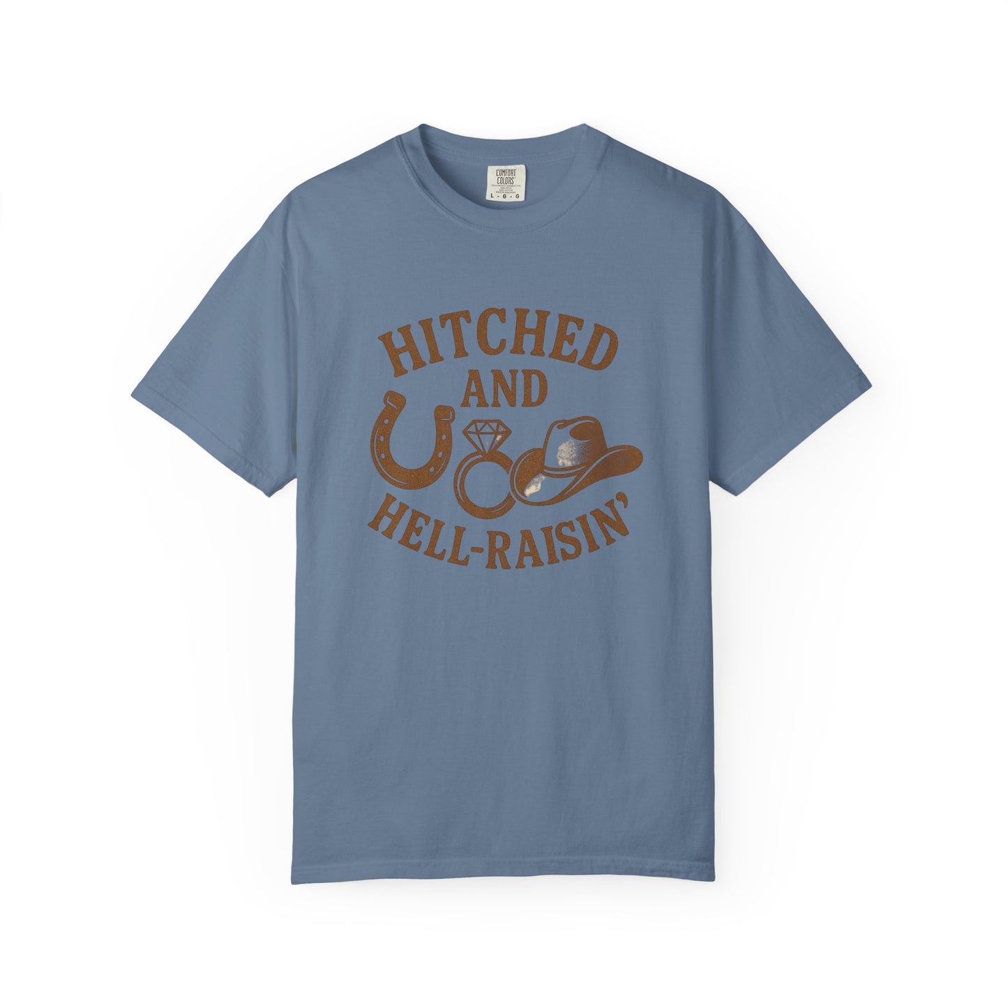Country Bachelorette party T-shirt, Unisex Tee, Western Bridal Shower Shirt, Hitched and Hell-Raising Top, Southern Wedding Apparel