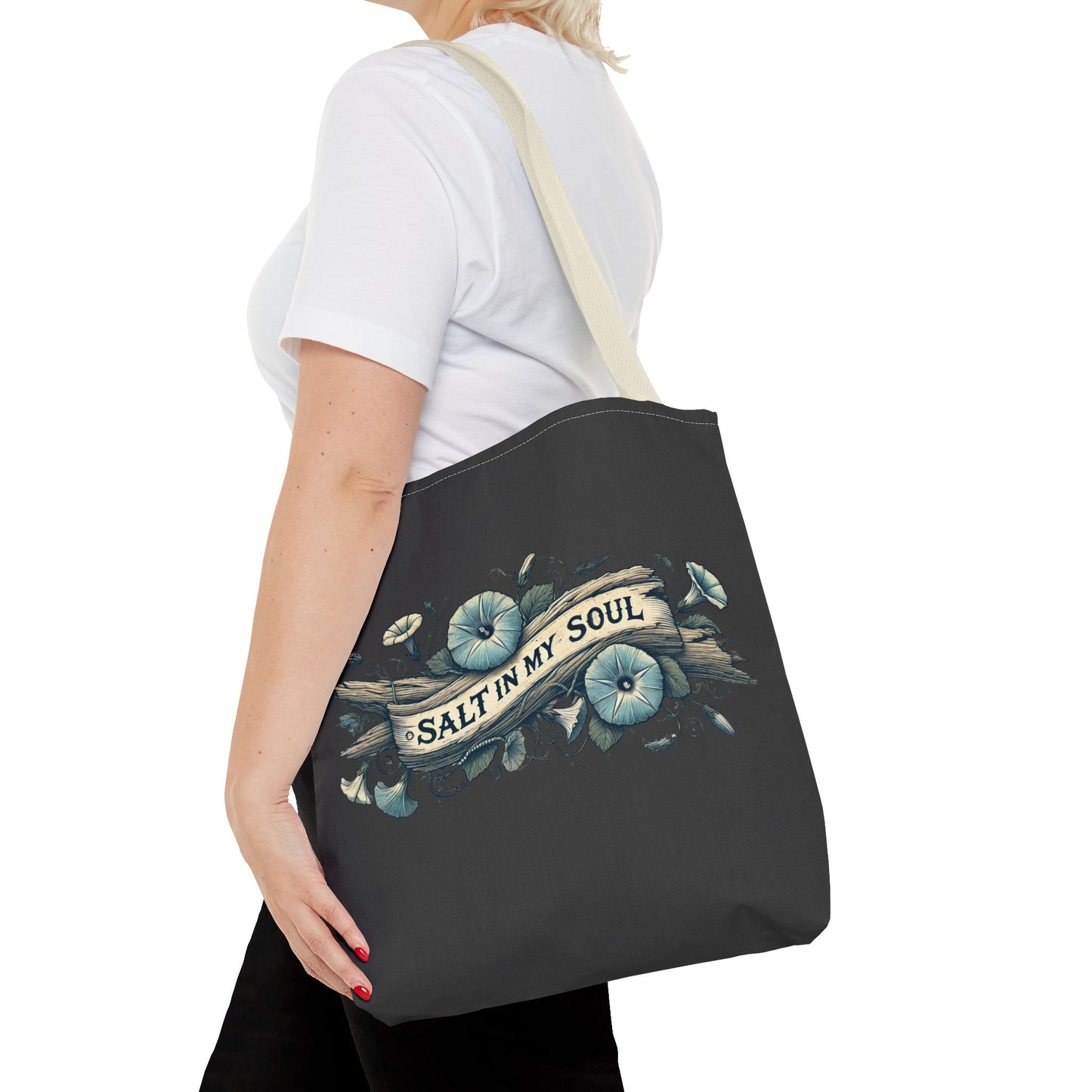 Salt in my Soul Faded Morning Glory and Driftwood Beach Bag - Tote Bag, Shoulder Bag, Shopping Bag, Beach Tote, Summer Bag