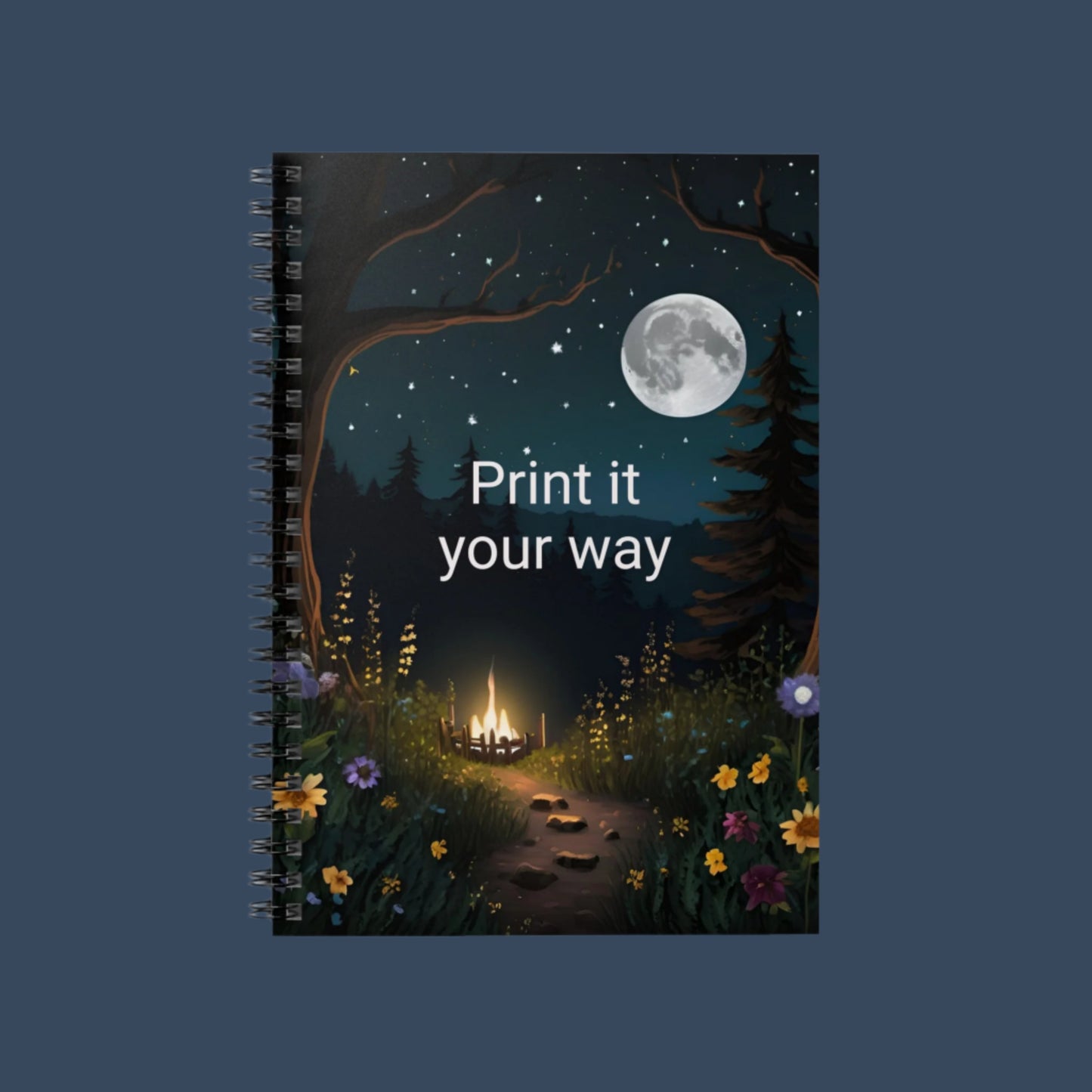 Enchanted moonlit forest personalized Spiral Notebook or journal- Ruled Line