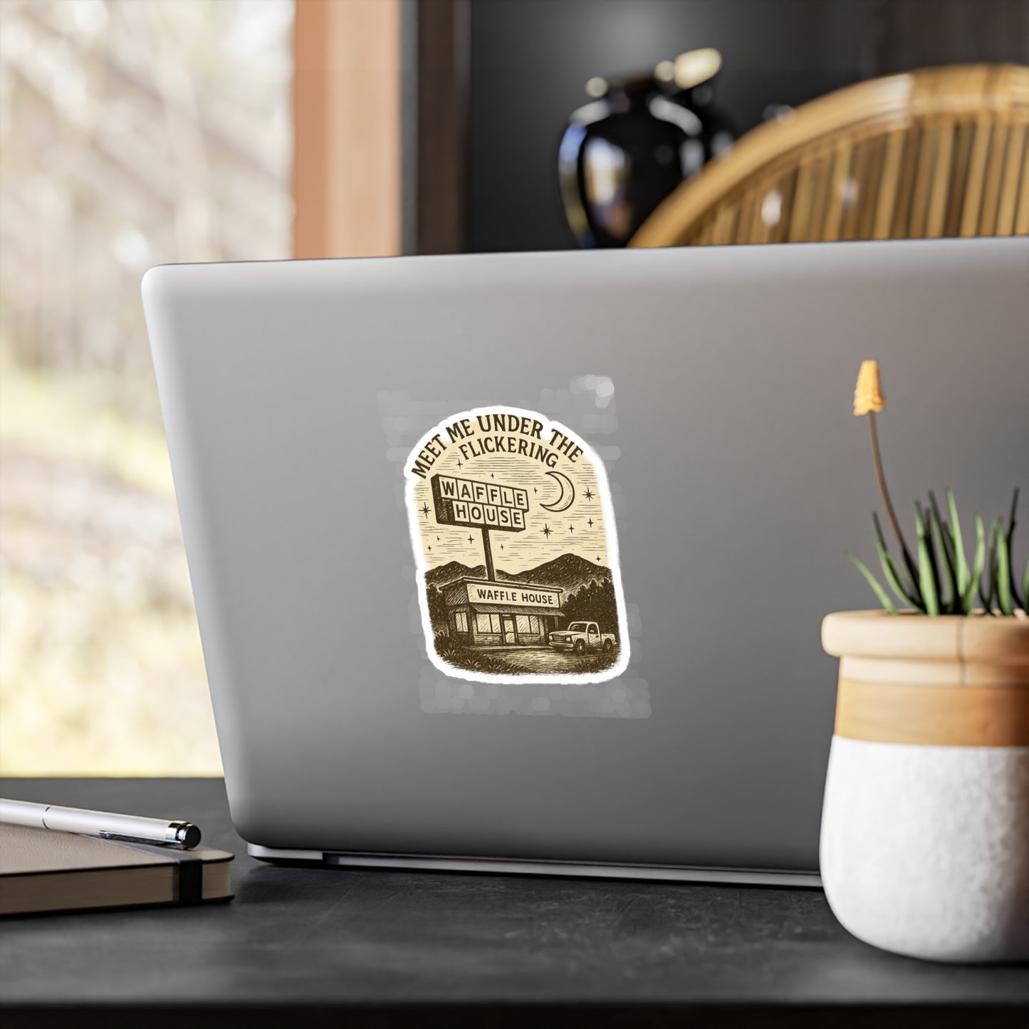 Vinyl Decal Sticker, Appalachian Humor Meet Me Under the Flickering Waffle House Sign, Laptop Decal, Car Decal, Water Bottle Sticker, Cute