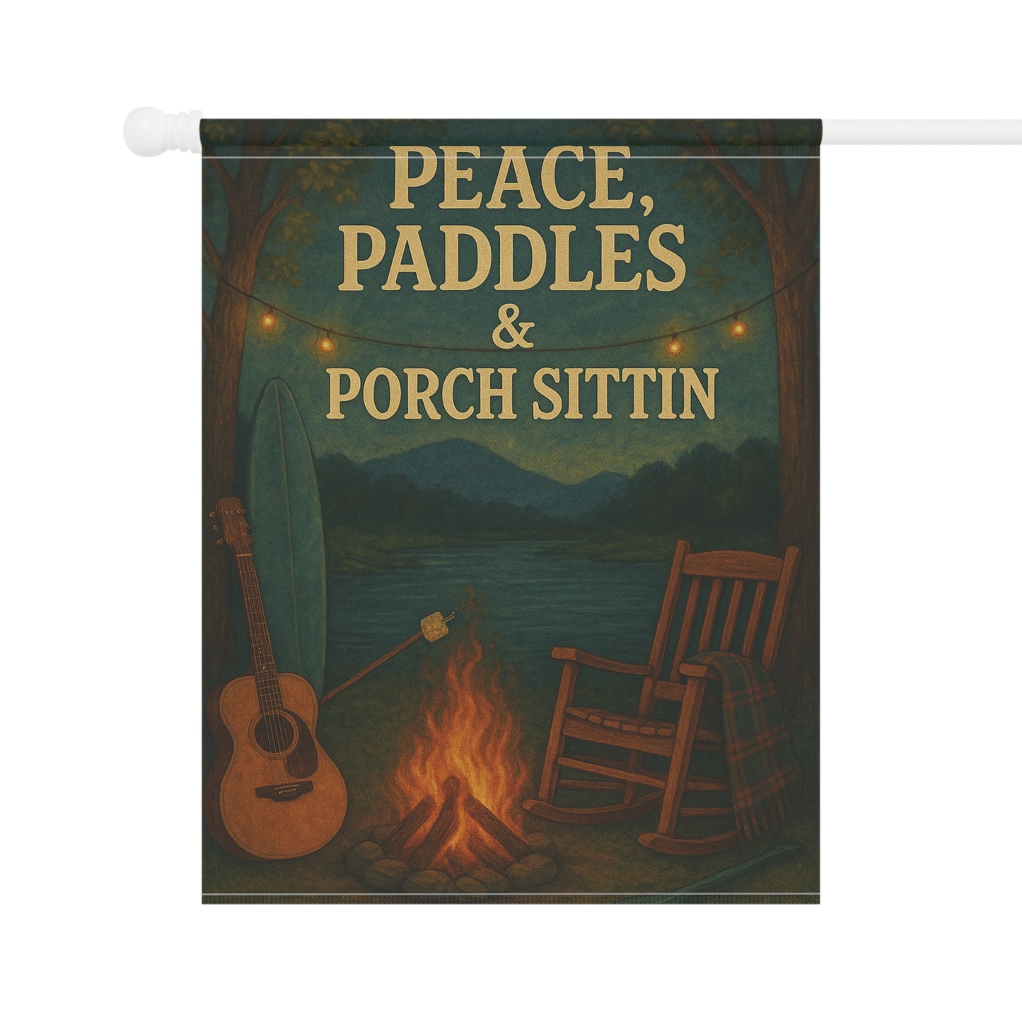 Cozy Outdoor Banner, Peace & Paddles Garden Flag, Porch Decor, Camping Vibes, Summer Gatherings, Lakeside Retreat