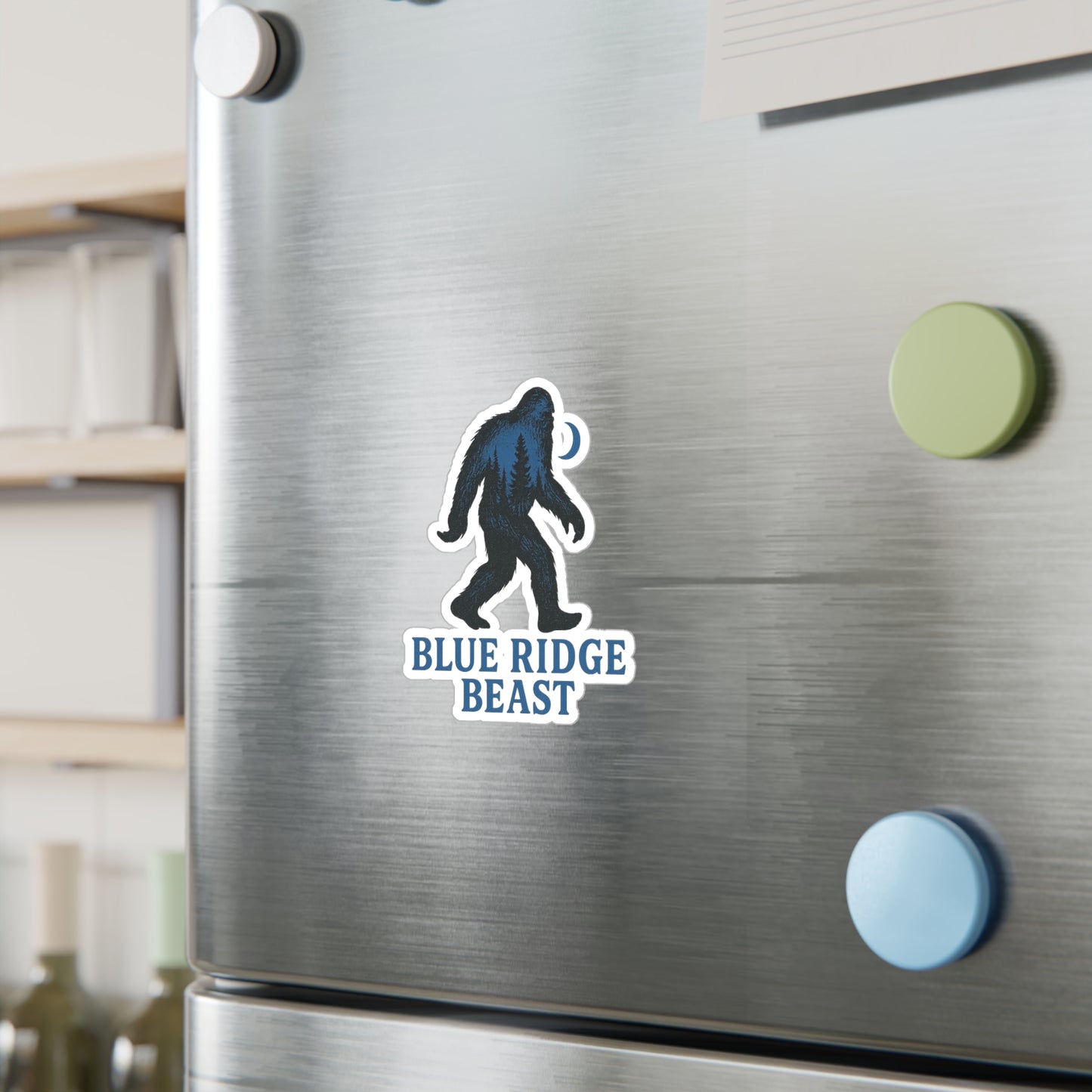 Bigfoot-Themed Kiss-Cut Vinyl Decals, Blue Ridge Beast Stickers for Laptop, Car, Wall Decor, Outdoor Adventure, Gift for Nature Lovers