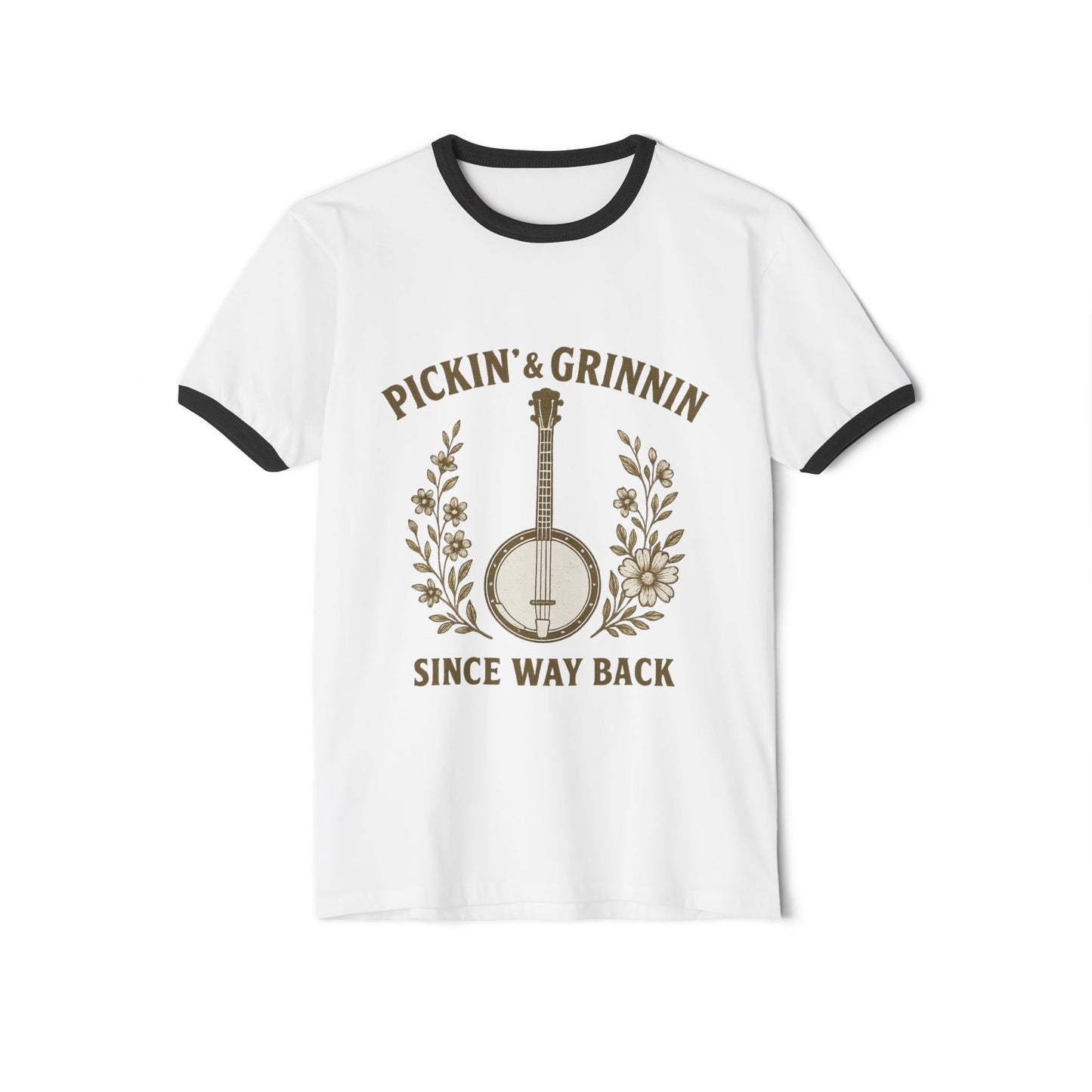 Vintage Banjo Unisex Ringer T-Shirt - Perfect for Musicians, Music Festivals, Gifts, Casual Wear, Bluegrass Lovers, Country Music