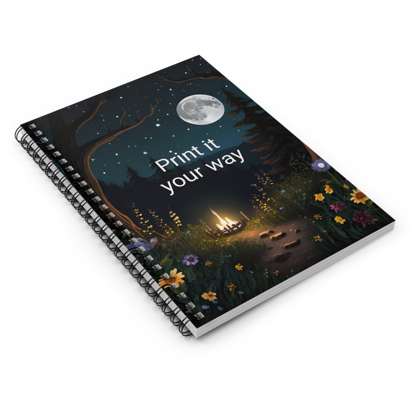 Enchanted moonlit forest personalized Spiral Notebook or journal- Ruled Line