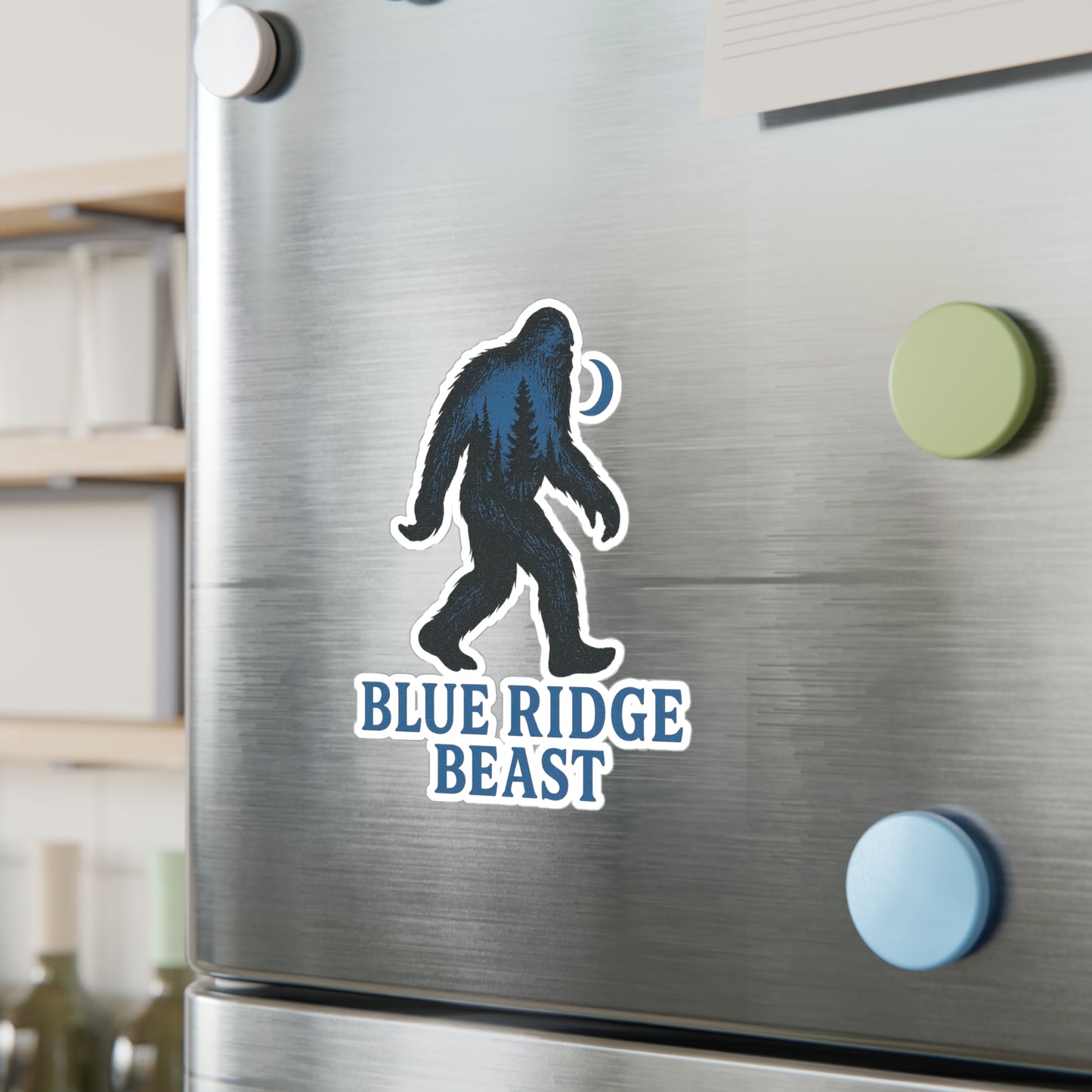 Bigfoot-Themed Kiss-Cut Vinyl Decals, Blue Ridge Beast Stickers for Laptop, Car, Wall Decor, Outdoor Adventure, Gift for Nature Lovers