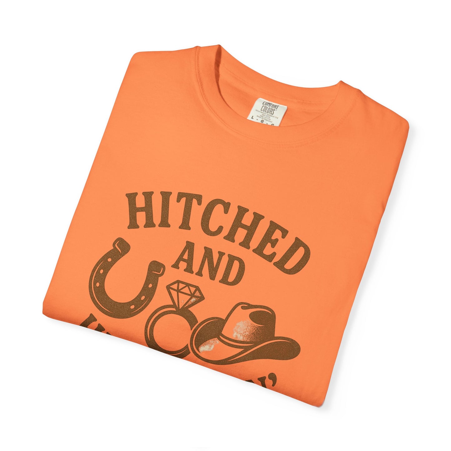 Country Bachelorette party T-shirt, Unisex Tee, Western Bridal Shower Shirt, Hitched and Hell-Raising Top, Southern Wedding Apparel