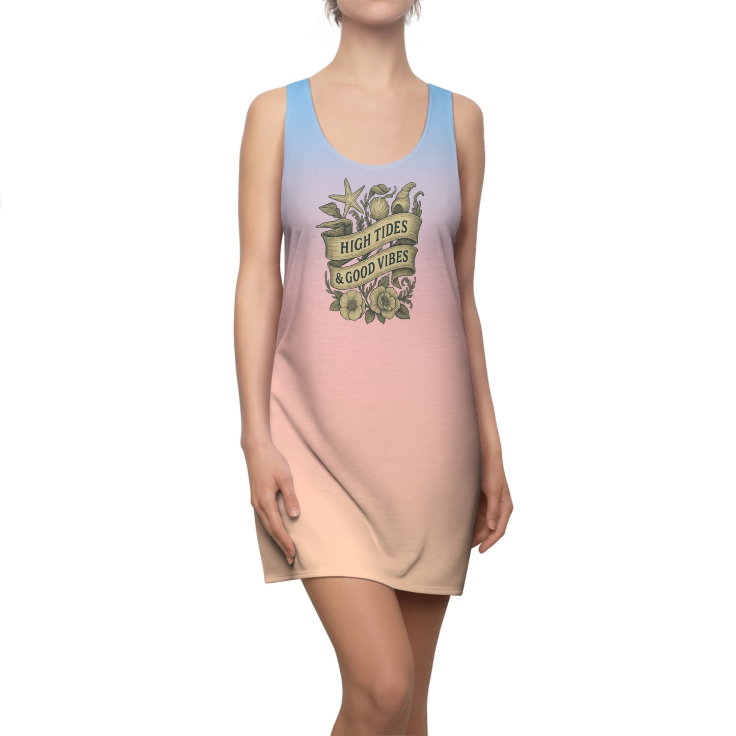 High Tides & Good Vibes Women's Racerback Dress, Summer Dress, Beachwear, Vacation Outfit, Casual Wear, Gift for Her