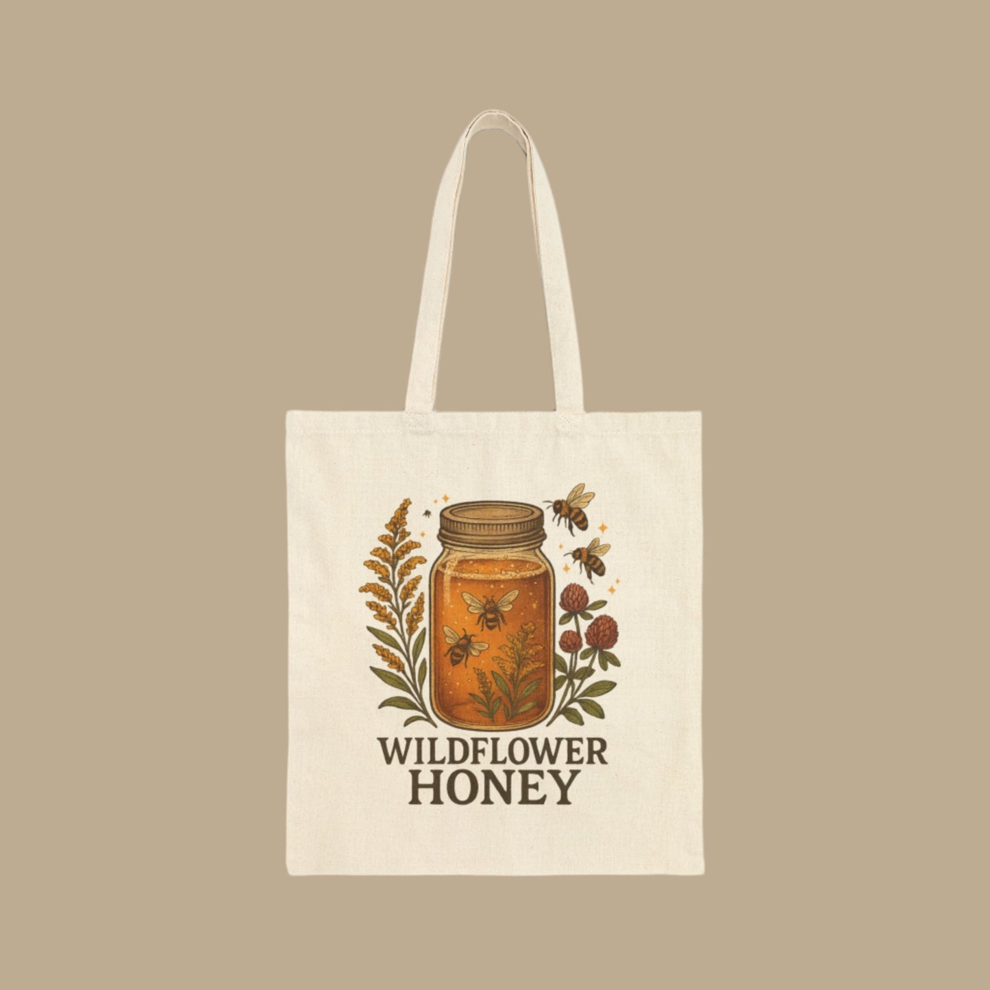 Wildflower Honey Reusable Tote Bag, Floral Market Tote, Eco-Friendly Shopping Bag, Floral Print Grocery Bag, Botanical Tote