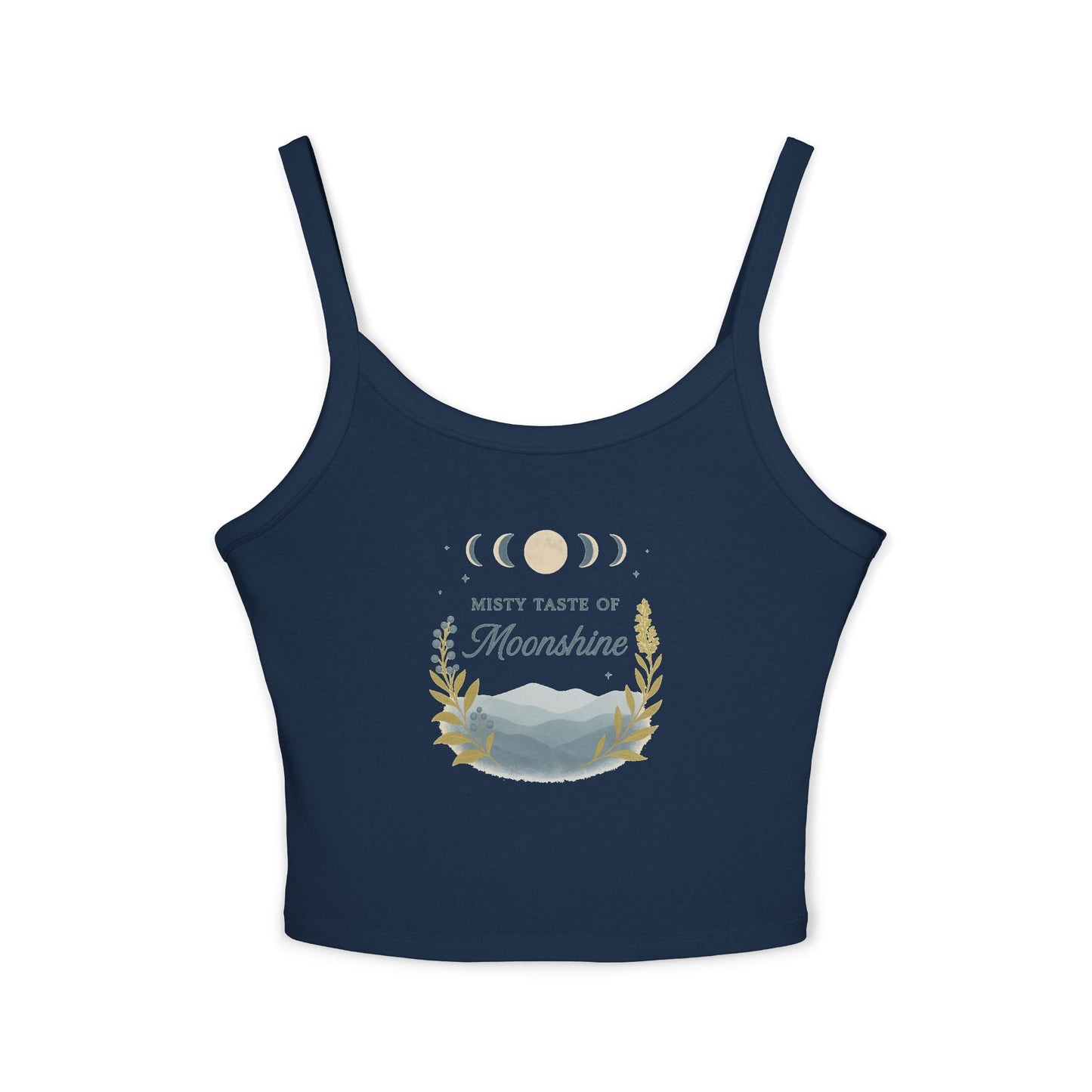 Moonshine Vibes Women's Spaghetti Strap Tank Top, Summer Outfit, Boho Style, Festival Wear, Gift for Her, Eco-Friendly Top