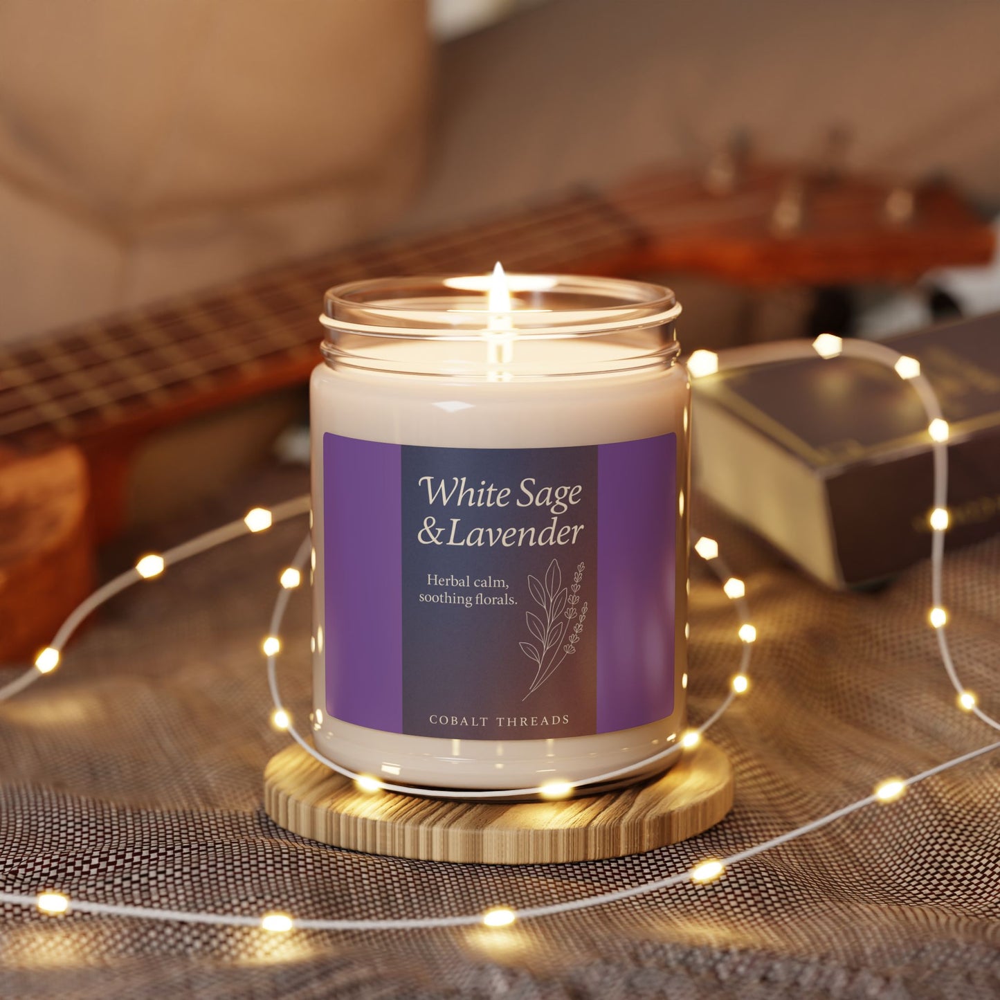 Soy Candle, Calming White Sage and Lavender Scented 9oz Candle - Relaxation, Home Decor, Aromatherapy, Gift, Meditation Candle