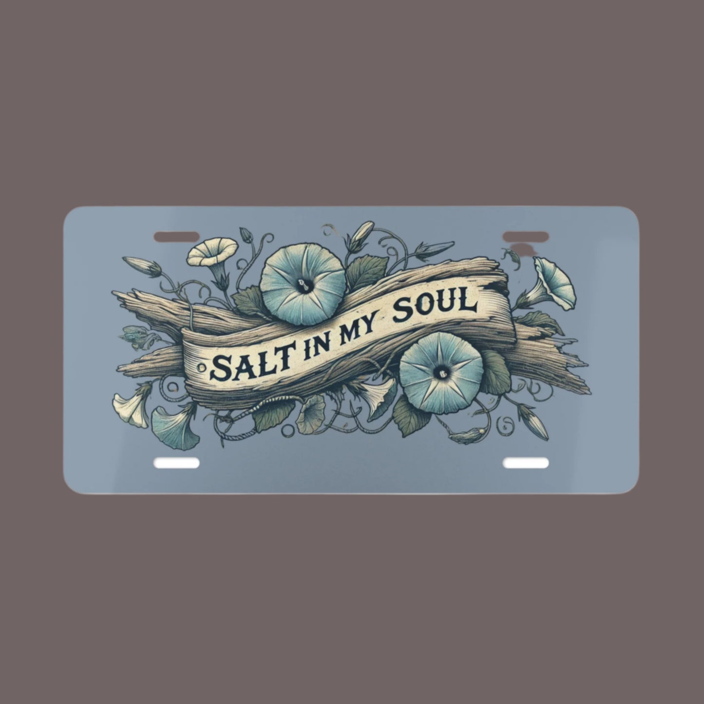 Beach Vanity Plate, Salt in My Soul Driftwood Morning Glories, Coastal Car Tag, Ocean Lovers Gift, Seashell License Plate, Sand Dollar