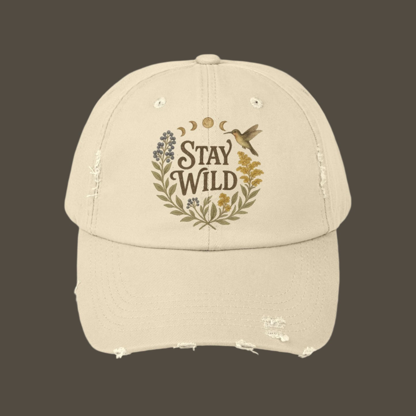 Vintage Appalachian "Stay Wild" Distressed Cap, Baseball Hat, Unisex Gift, hummingbird, Retro Hiking Accessory