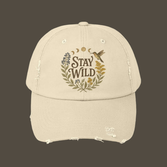 Vintage Appalachian "Stay Wild" Distressed Cap, Baseball Hat, Unisex Gift, hummingbird, Retro Hiking Accessory