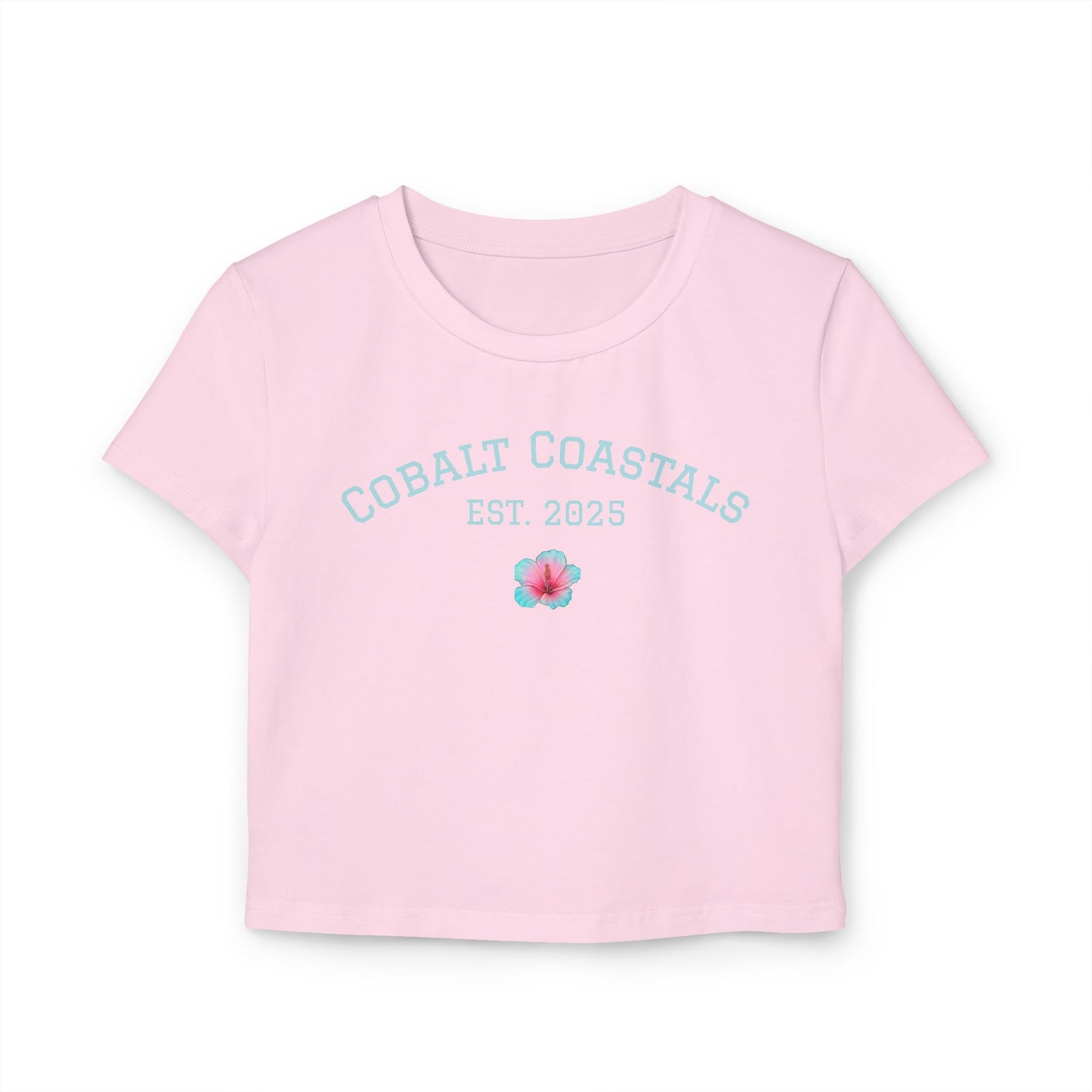 Crop Tee University Lettering Hibiscus Flower Women's Baby Tee