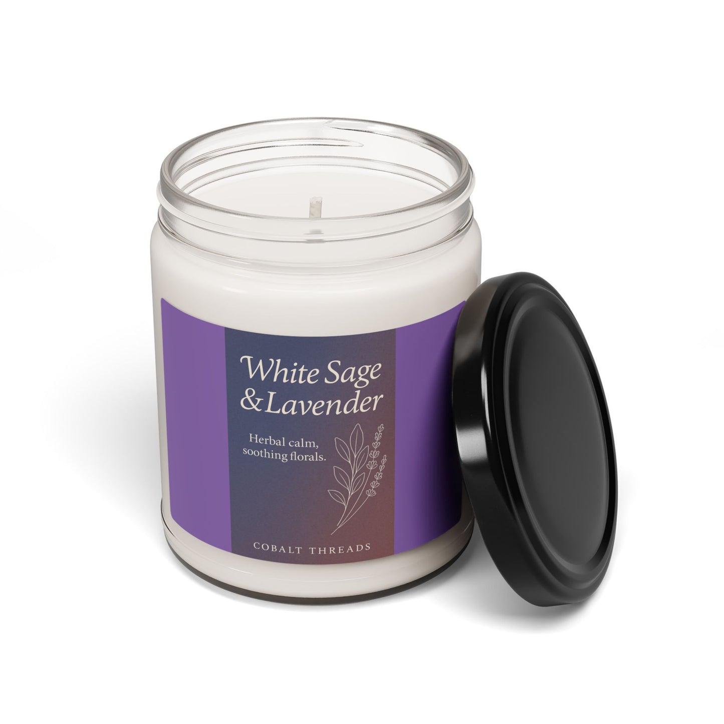 Soy Candle, Calming White Sage and Lavender Scented 9oz Candle - Relaxation, Home Decor, Aromatherapy, Gift, Meditation Candle