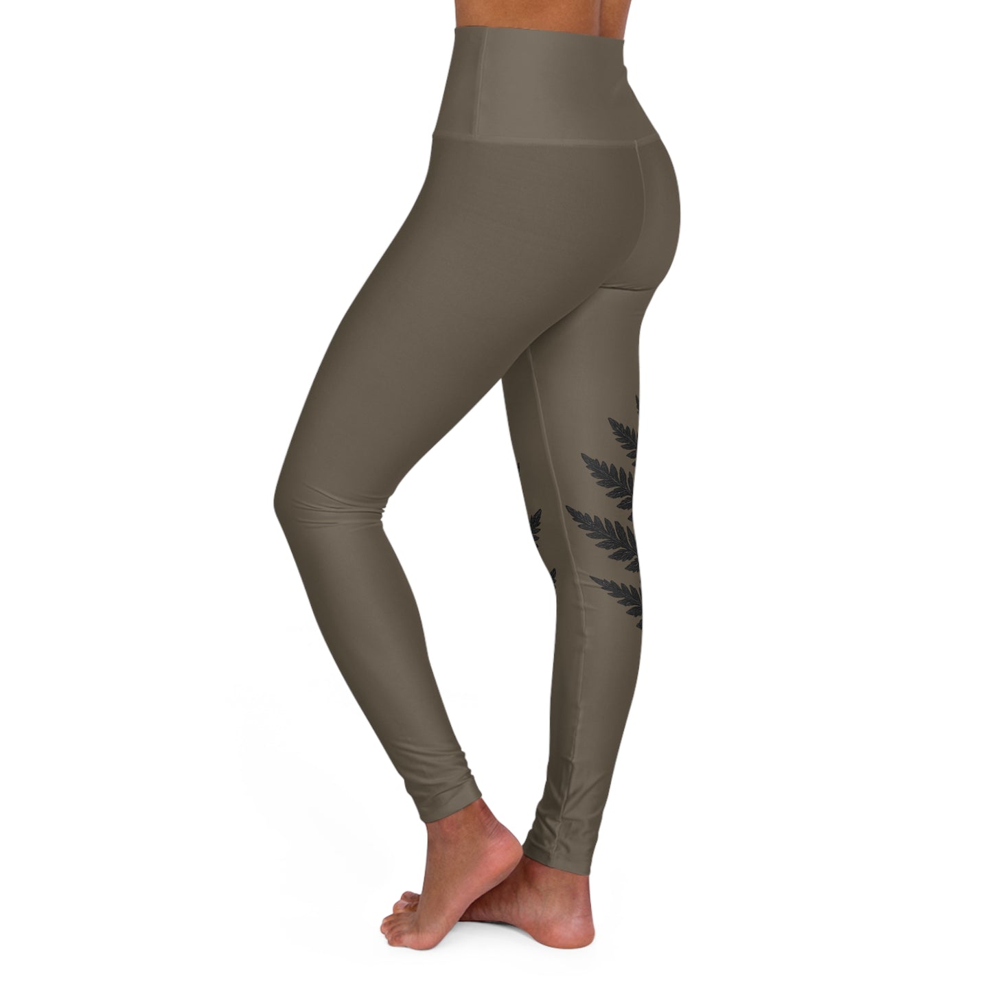 Wild Waters Taupe Fern Yoga Leggings – Nature-Inspired High-Waisted Activewear