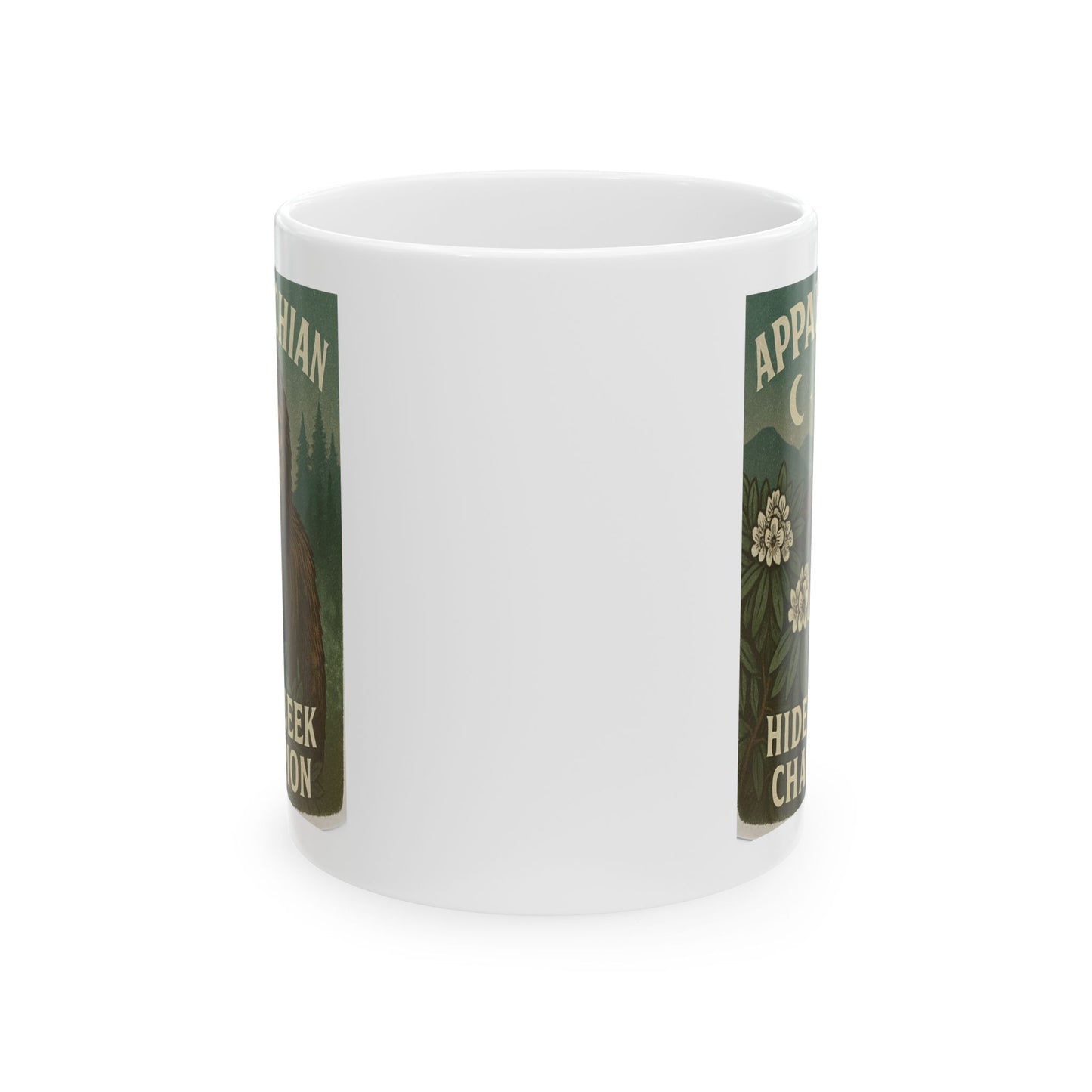 Sasquatch Hide & Seek Champion Ceramic Mug, Funny Gift, Appalachian Style, Nature Lover's Coffee Mug, Cool Mug for Friends