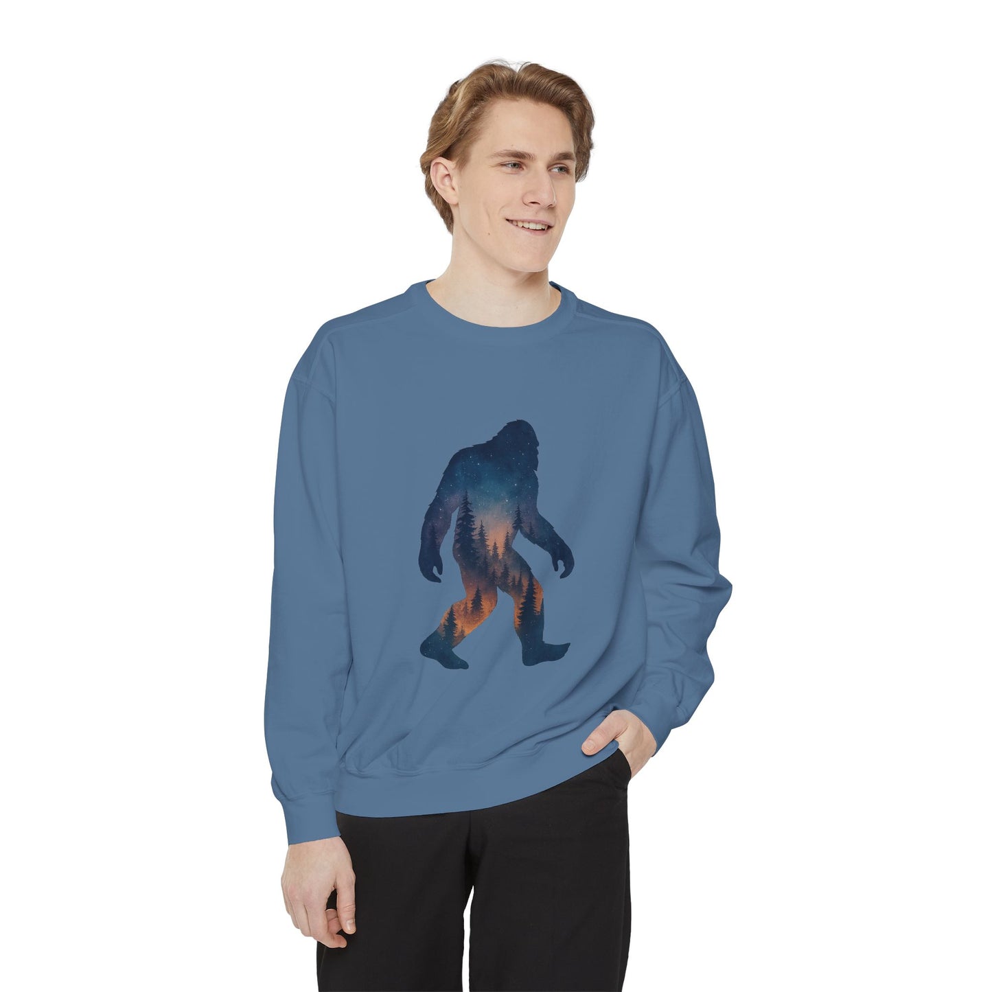Forest Bigfoot Sweatshirt - Night Sky Unisex Garment-Dyed Crewneck