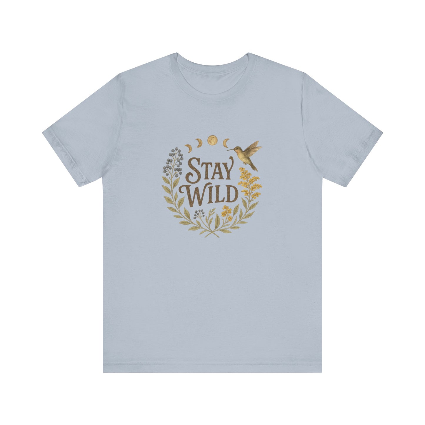 Enchanted Stay Wild Hummingbird Tee, Moon Phases Nature Vibes Tshirt, Colorful Bird Moon Shirt, Unisex Jersey Top, Nature Lover Gift