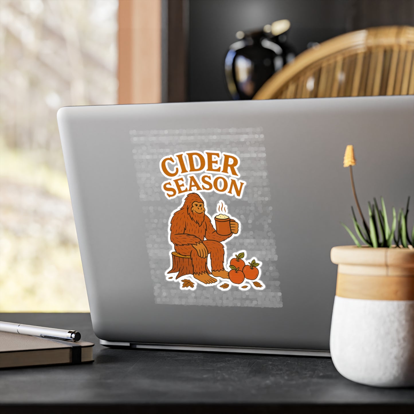 Cider Season Big Foot Sticker – Sasquatch Yeti Cryptid Vinyl Decal