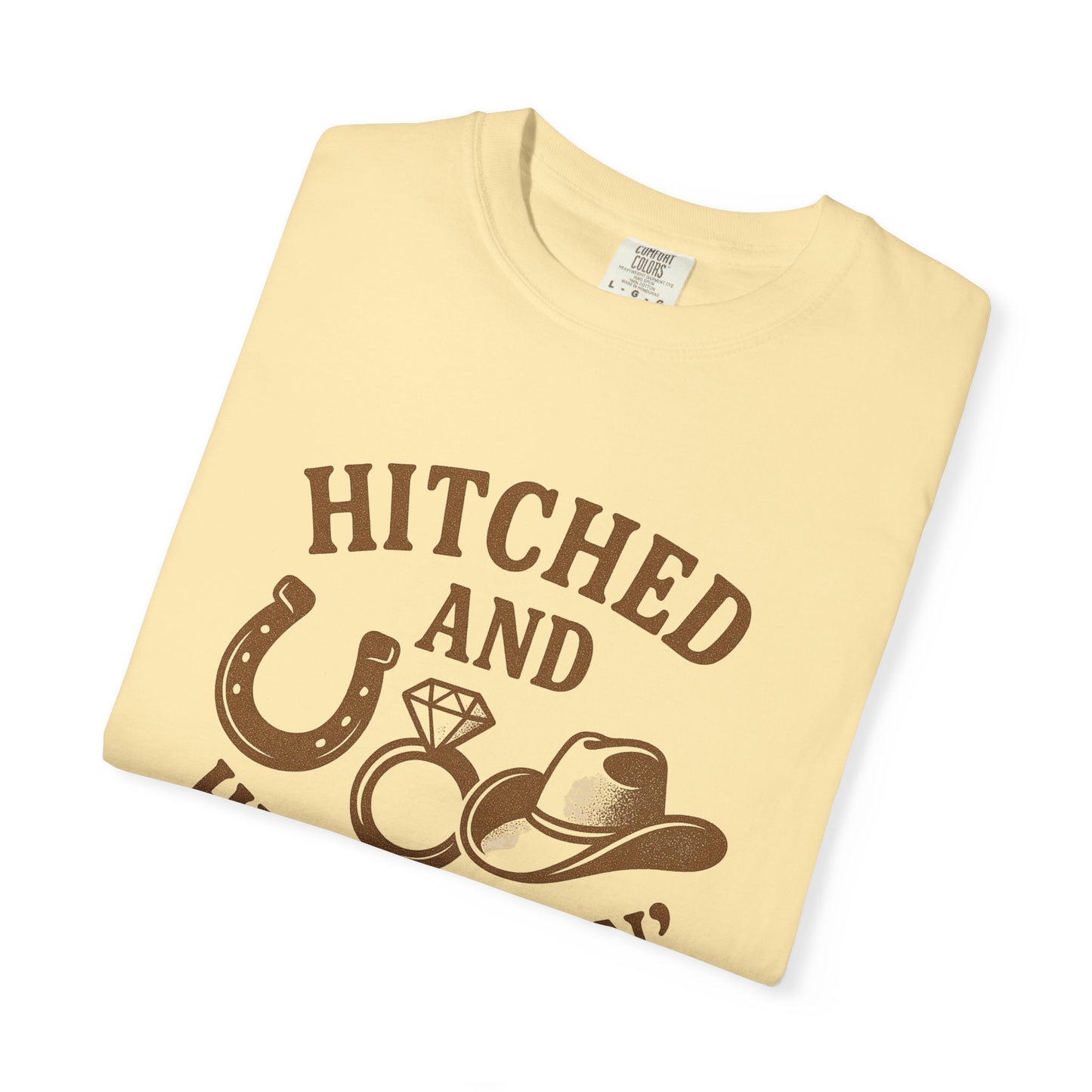 Country Bachelorette party T-shirt, Unisex Tee, Western Bridal Shower Shirt, Hitched and Hell-Raising Top, Southern Wedding Apparel