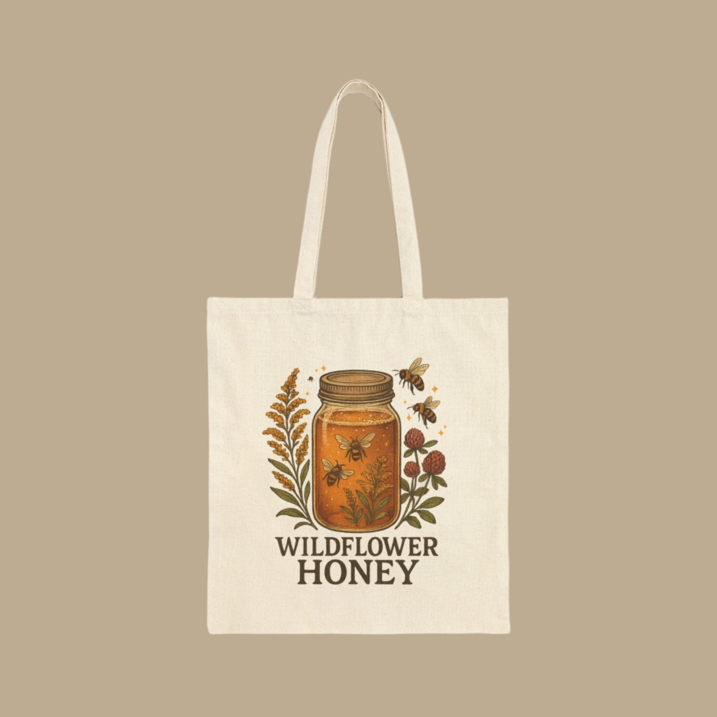 Wildflower Honey Reusable Tote Bag, Floral Market Tote, Eco-Friendly Shopping Bag, Floral Print Grocery Bag, Botanical Tote