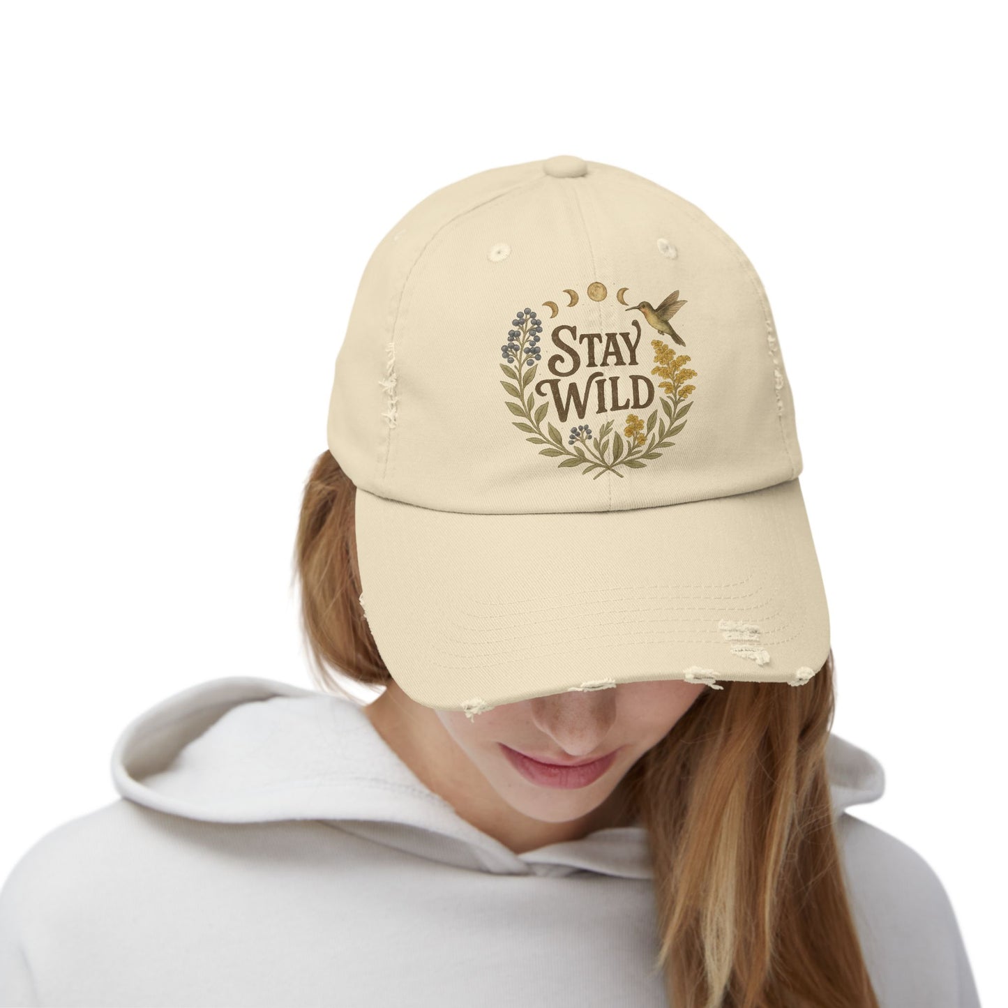 Vintage Appalachian "Stay Wild" Distressed Cap, Baseball Hat, Unisex Gift, hummingbird, Retro Hiking Accessory