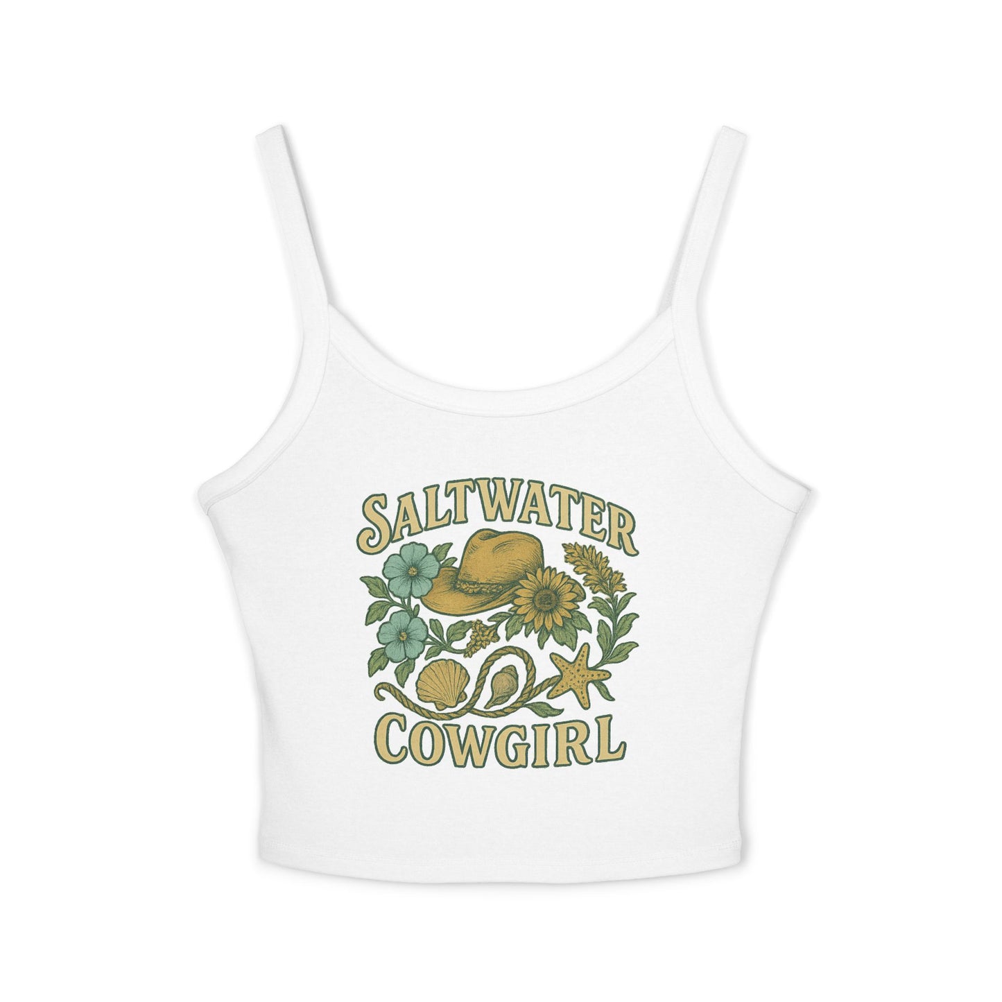 Saltwater Cowgirl Spaghetti Strap Tank Top, Summer Top, Beach Attire, Boho Clothing, Western Fashion