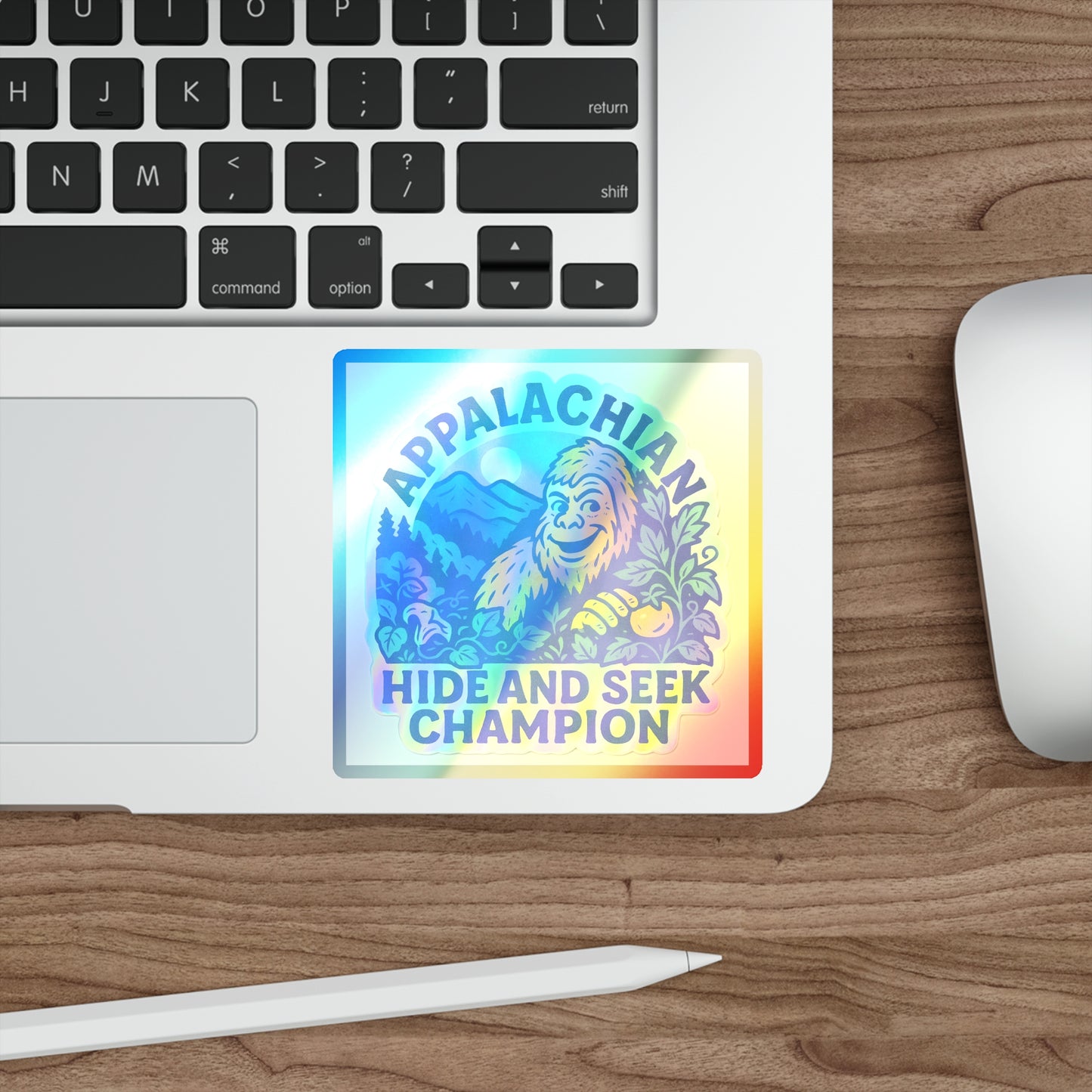 Holographic Bigfoot Stickers, Appalachian Hide and Seek Champion Vinyl, Fun Gift for Adventurers, Outdoor Decor, Skateboard Accessories