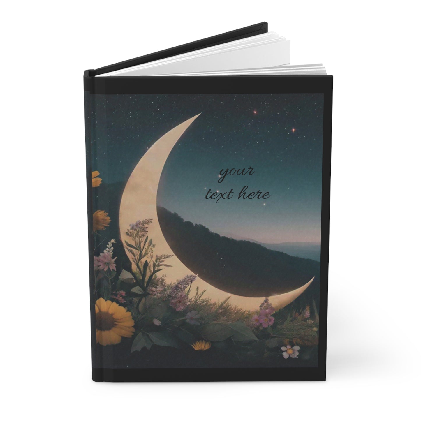 Dreamy Floral Hardcover Journal, Personalized Journal, Night Sky Notebook, Gift for Writers, Journal for Nature Lovers, Moon and Flowers