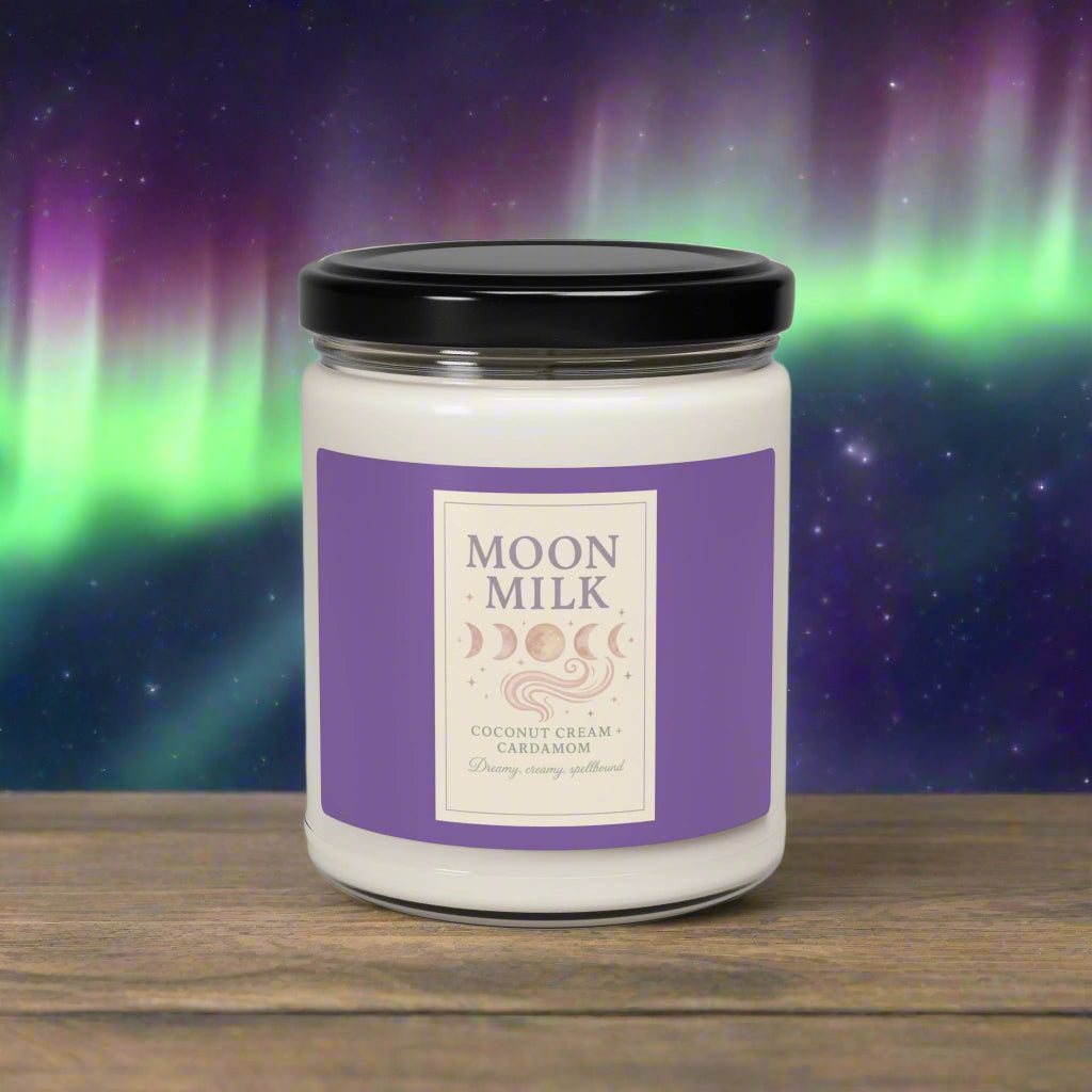 Moon Milk Scented Soy Candle, 9oz - Coconut and Cardamom Aromatherapy Home Decor, Relaxation Candle, Self Care Gift, Meditation Candle, Spa
