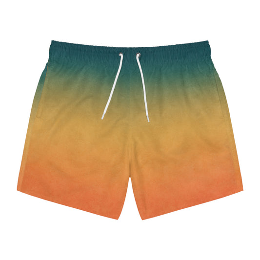 Sunny Gradient Swim Trunks, Beach Shorts, Summer Swimwear, Vacation Attire, Pool Party Essentials, Trendy Men’s Swimwear