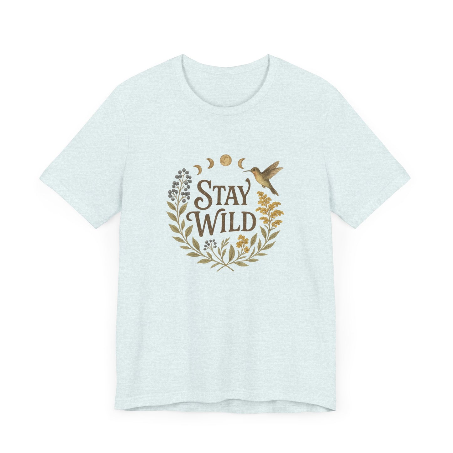 Enchanted Stay Wild Hummingbird Tee, Moon Phases Nature Vibes Tshirt, Colorful Bird Moon Shirt, Unisex Jersey Top, Nature Lover Gift