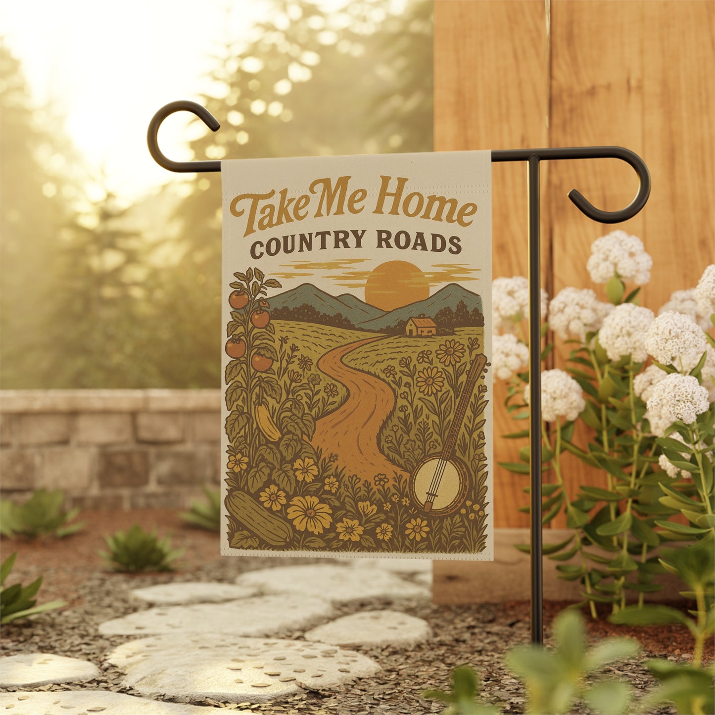 Take Me Home Country Roads Garden Flag, Rustic West Virginia Outdoor Decor, Appalachian Yard Flag, Country Music Inspired Banner