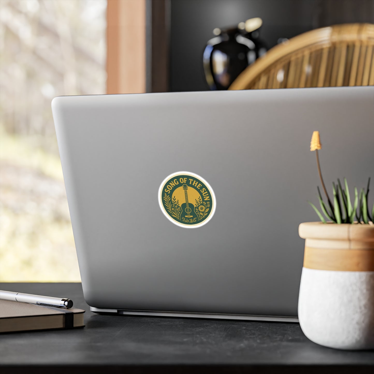 Vinyl Decal Sticker, Guitar Sun Flowers Song of the Sun Collection, Music Decal, Boho Sticker, Laptop Decal, Car Decal, Hippie Decal, Window