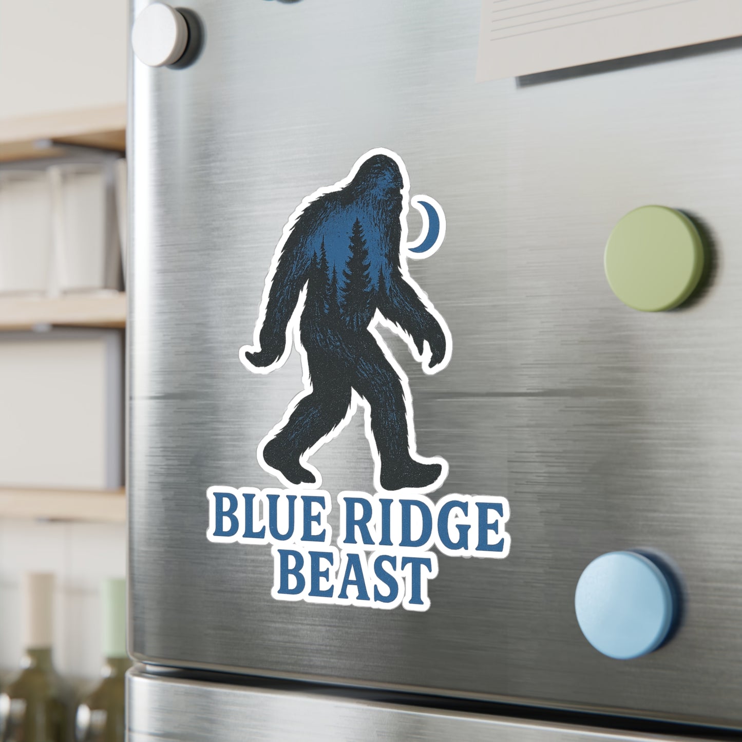 Bigfoot-Themed Kiss-Cut Vinyl Decals, Blue Ridge Beast Stickers for Laptop, Car, Wall Decor, Outdoor Adventure, Gift for Nature Lovers