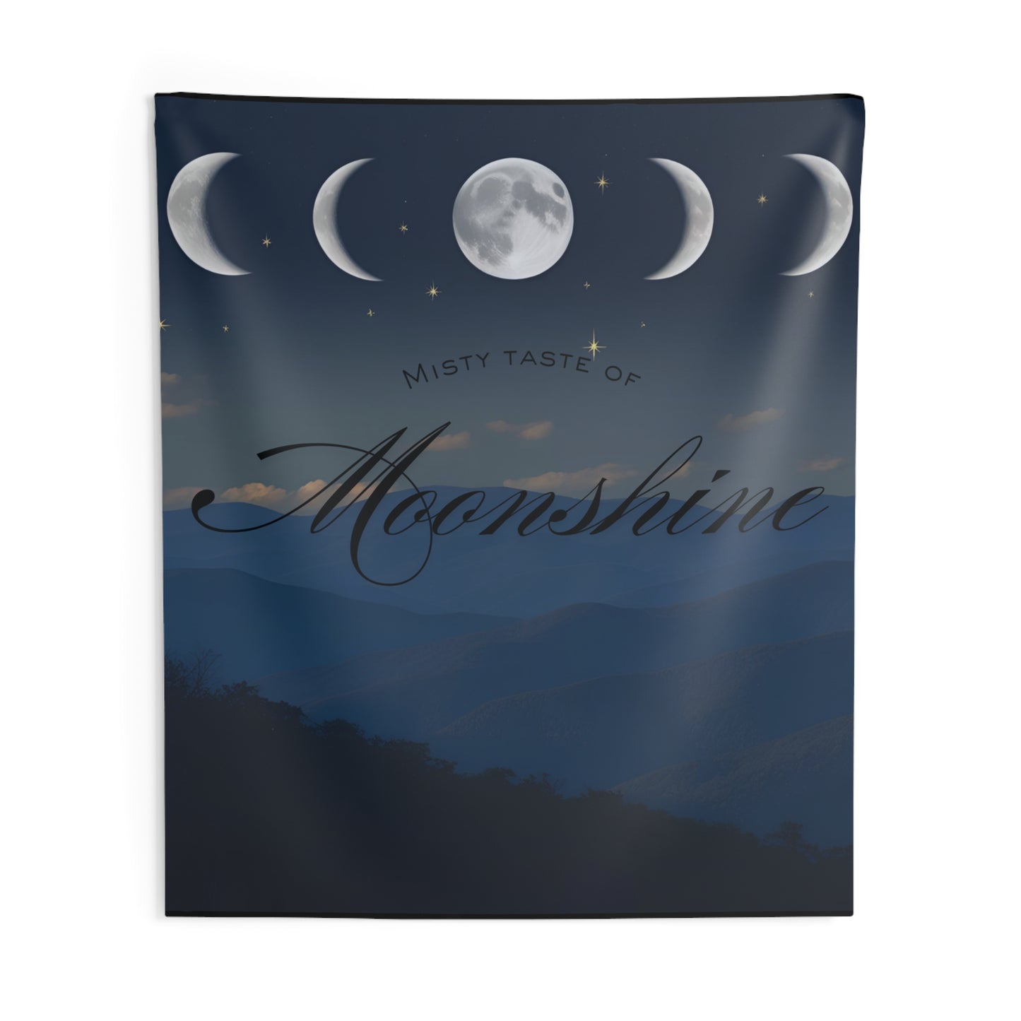 Misty Taste of Moonshine Wall Tapestry, Celestial Decor for Home, Boho Wall Hanging, Moon Phases Art, Bedroom Wall Decor