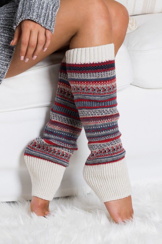 Cozy Short Fair Isle Knit Legwarmers