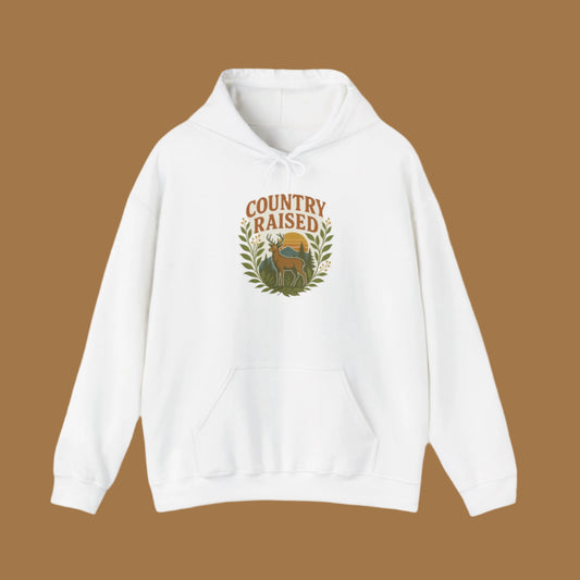 Country Raised Hoodie, Farm Life Pullover, Rural Living Sweatshirt, Outdoor Adventure Jumper, Ranch Style Outerwear