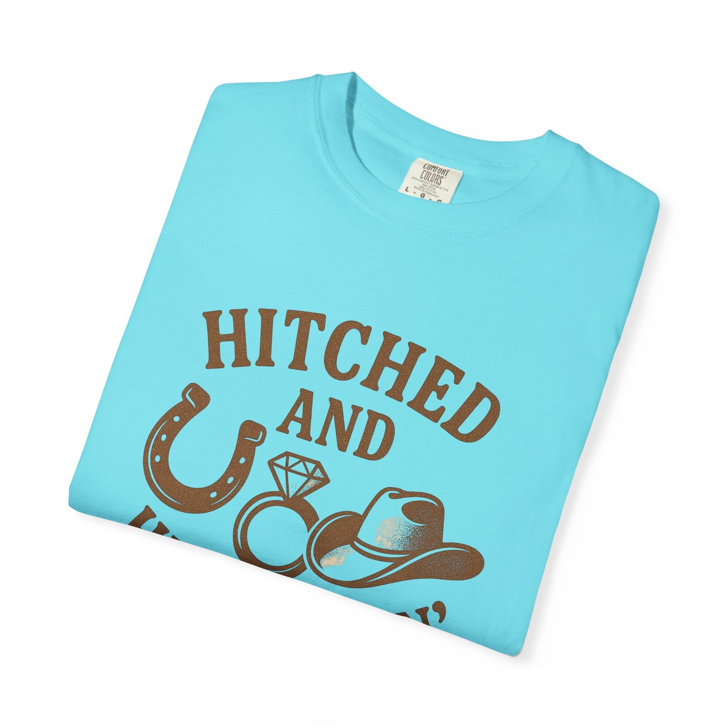 Country Bachelorette party T-shirt, Unisex Tee, Western Bridal Shower Shirt, Hitched and Hell-Raising Top, Southern Wedding Apparel